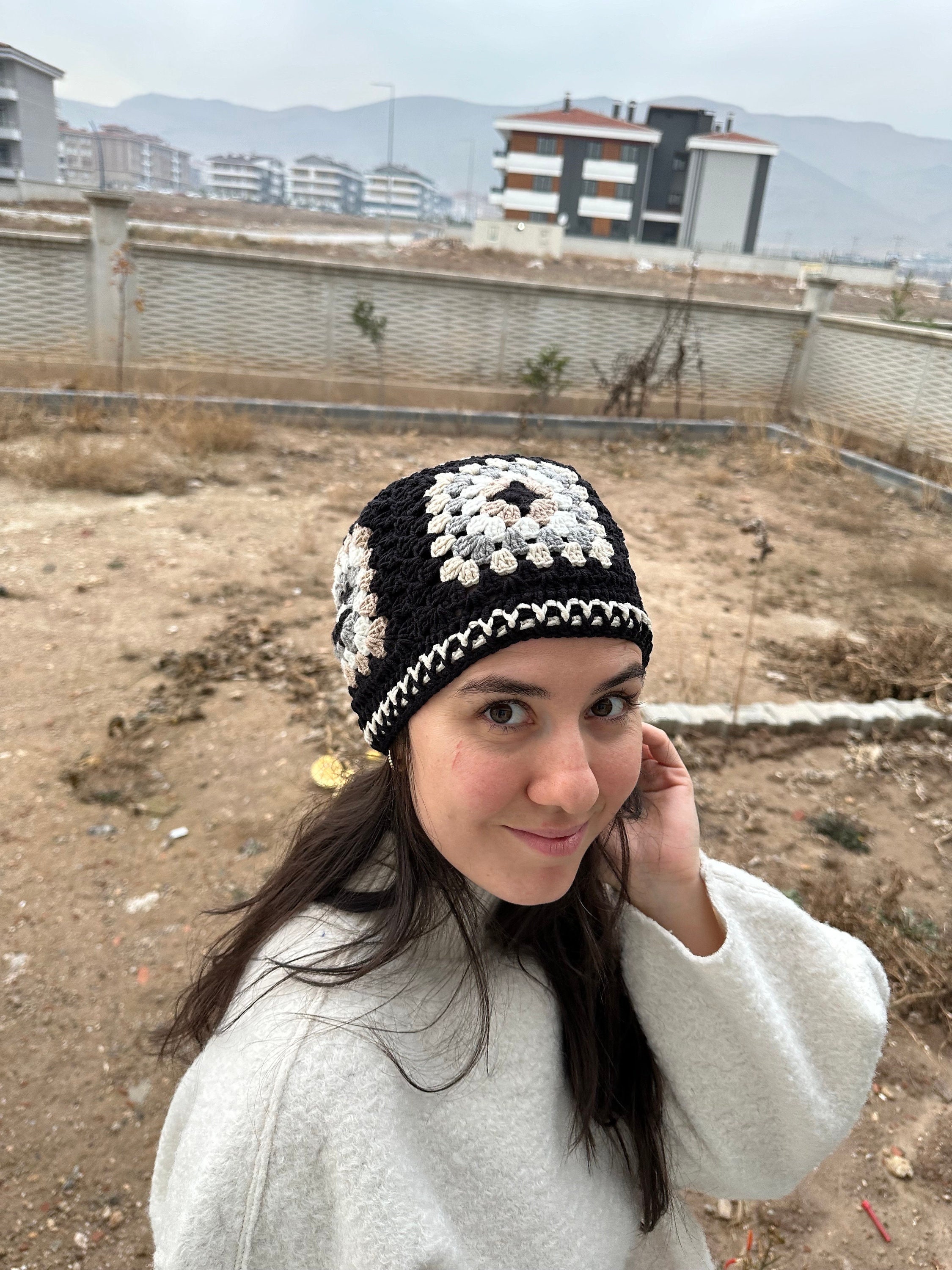 Crochet Beanie, Black and White Hat, Granny Square Hat, Unique 4 Season Hat, Handmade Stylish Hat... — photo 4 of 10