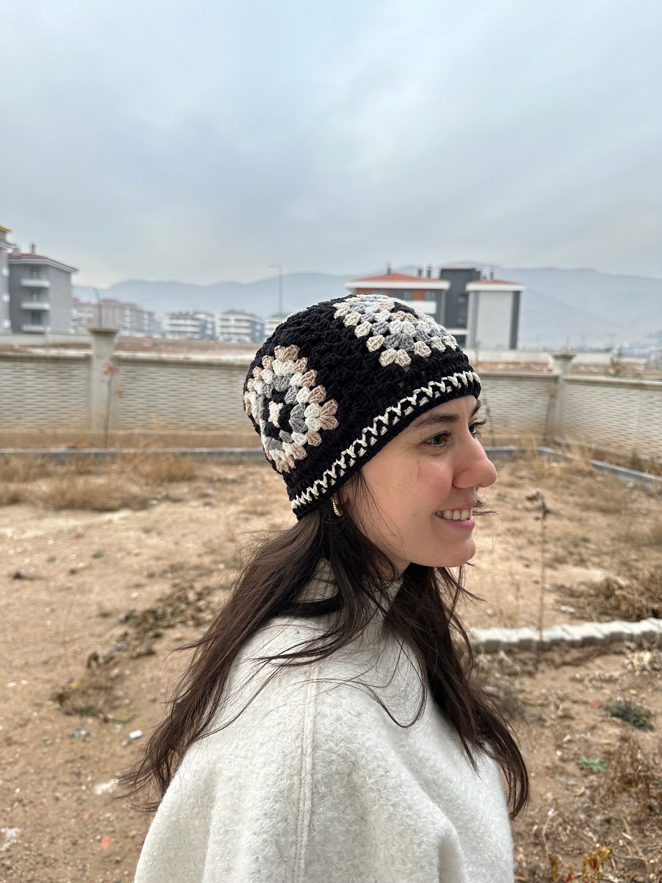 Crochet Beanie, Black and White Hat, Granny Square Hat, Unique 4 Season Hat, Handmade Stylish Hat... — photo 2 of 10