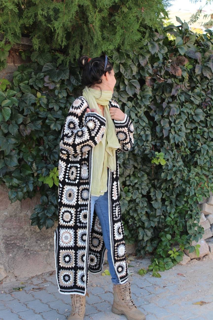 Crochet Cardigan, Granny Square Cardigan, Afghan Crochet, Long Granny Square Coat, Granny Square ... — photo 5 of 10