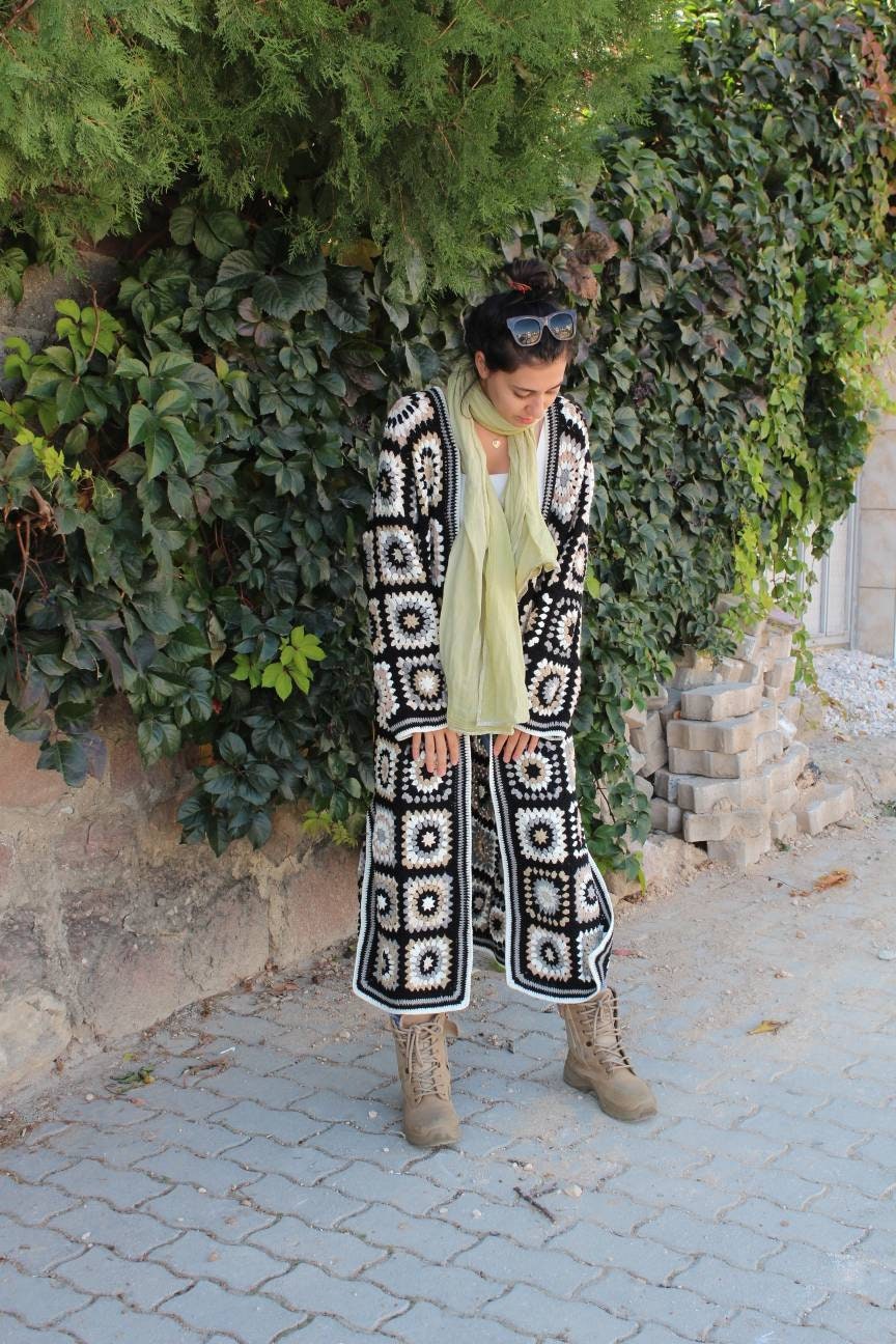 Crochet Cardigan, Granny Square Cardigan, Afghan Crochet, Long Granny Square Coat, Granny Square ... — photo 7 of 10