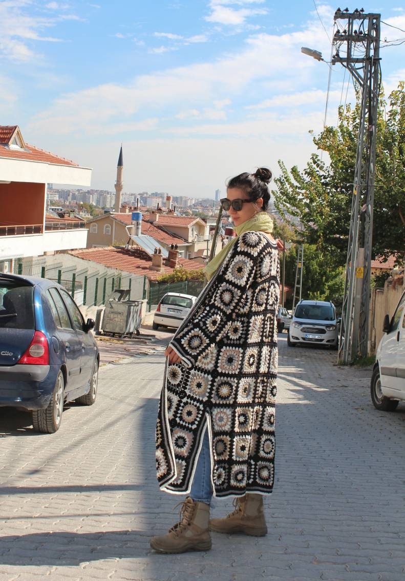 Crochet Cardigan, Granny Square Cardigan, Afghan Crochet, Long Granny Square Coat, Granny Square ... — photo 2 of 10