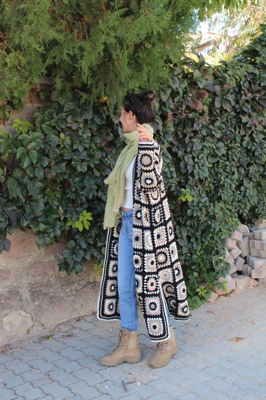Crochet Cardigan, Granny Square Cardigan, Afghan Crochet, Long Granny Square Coat, Granny Square ... — photo 3 of 10