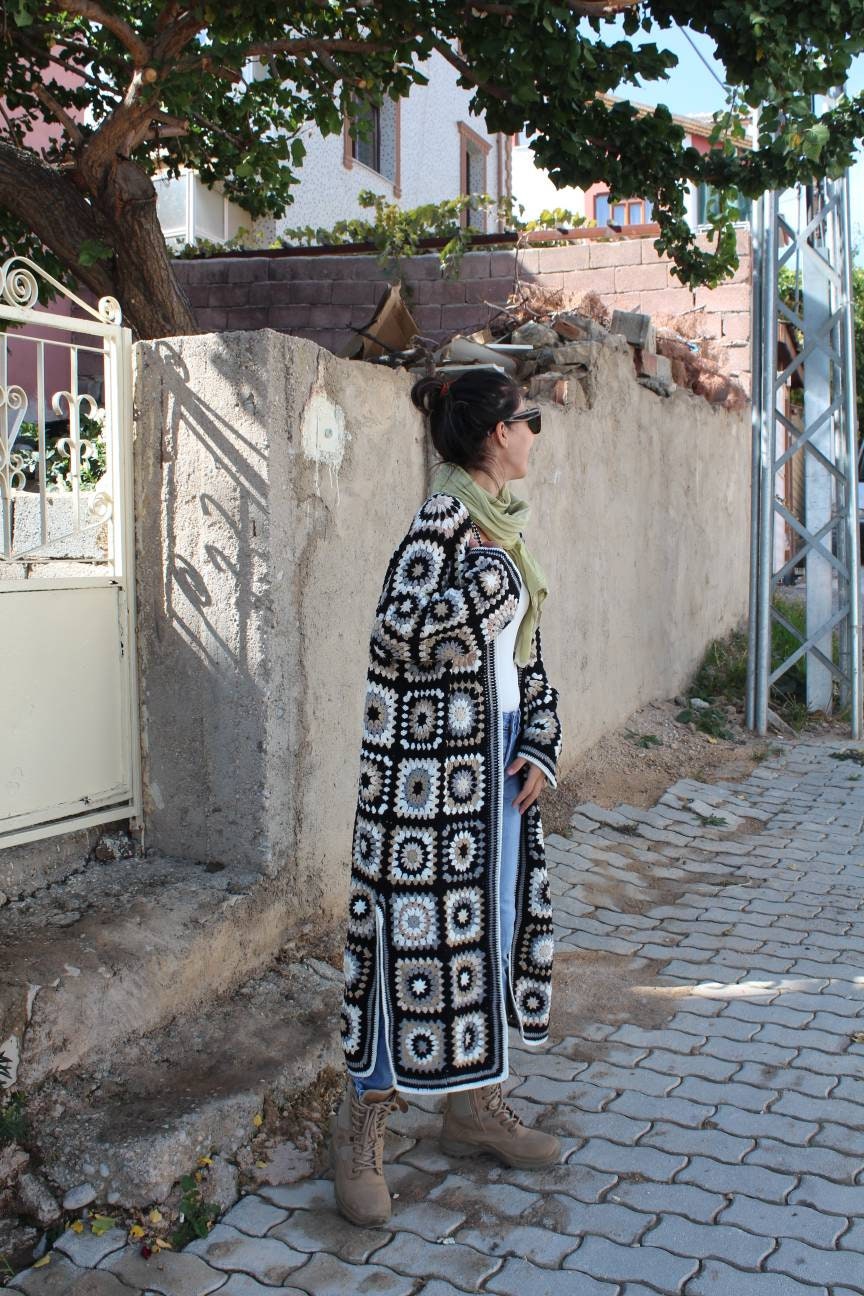 Crochet Cardigan, Granny Square Cardigan, Afghan Crochet, Long Granny Square Coat, Granny Square ... — photo 6 of 10