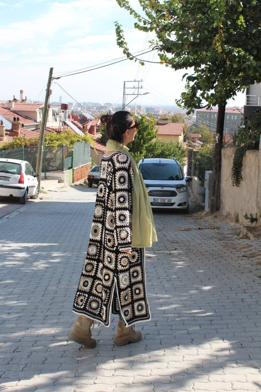 Crochet Cardigan, Granny Square Cardigan, Afghan Crochet, Long Granny Square Coat, Granny Square ... — photo 4 of 10