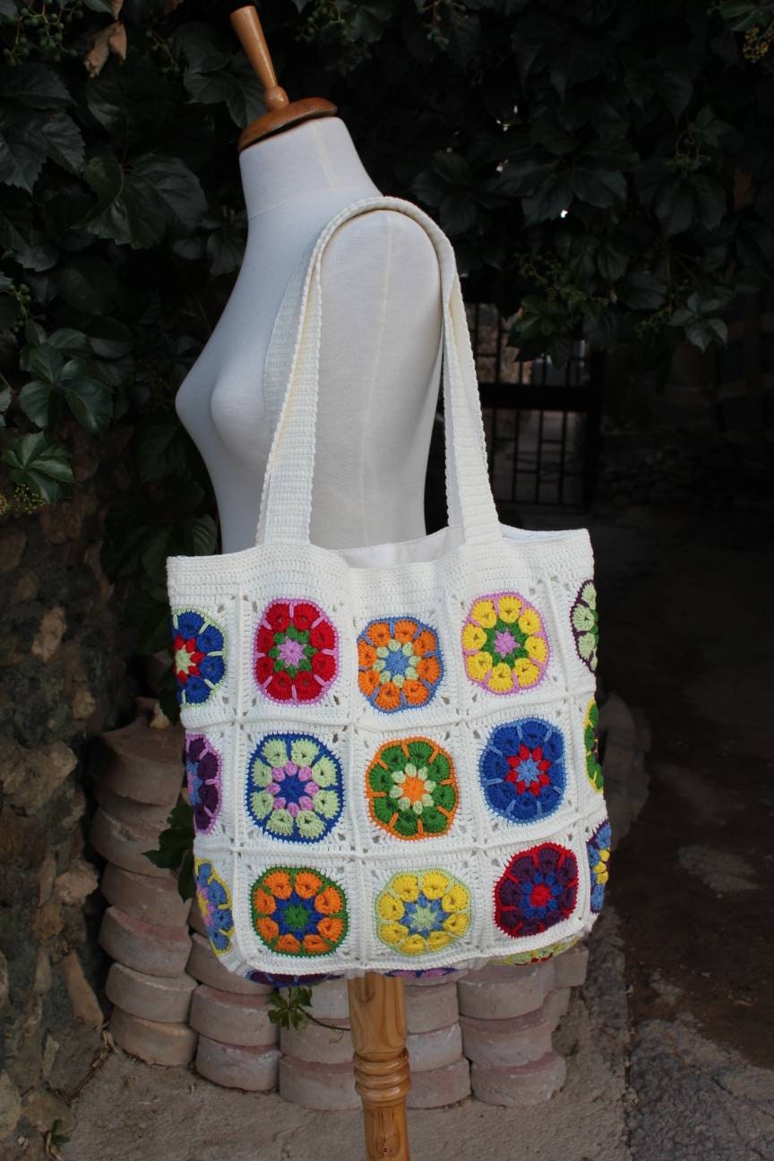 Crochet Daisy Bag, Granny Square Bag, Boho Bag, Afghan Crochet, Hippie Bag, Tote Bag, Shoulder Ba... — photo 6 of 10