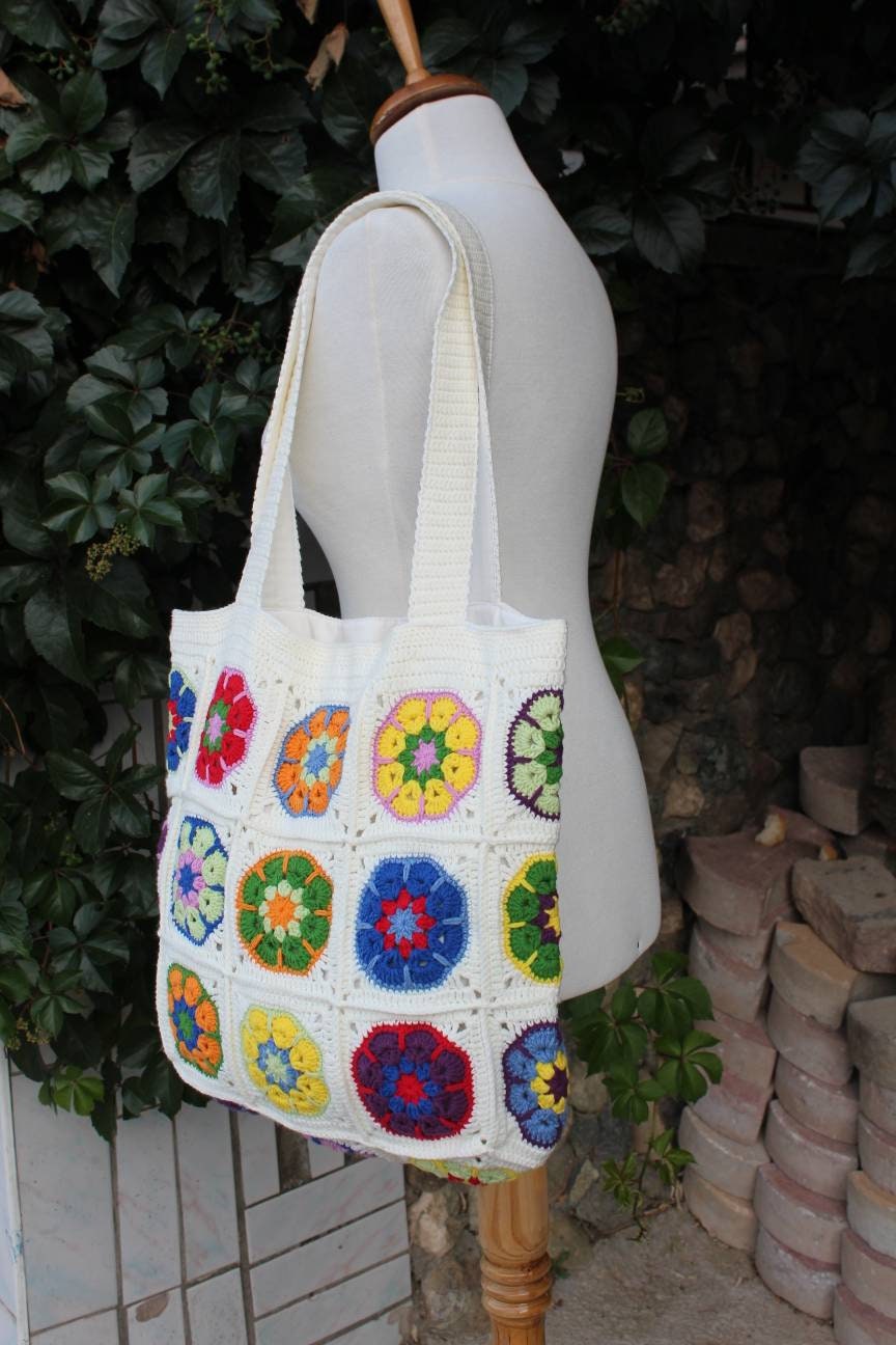 Crochet Daisy Bag, Granny Square Bag, Boho Bag, Afghan Crochet, Hippie Bag, Tote Bag, Shoulder Ba... — photo 7 of 10