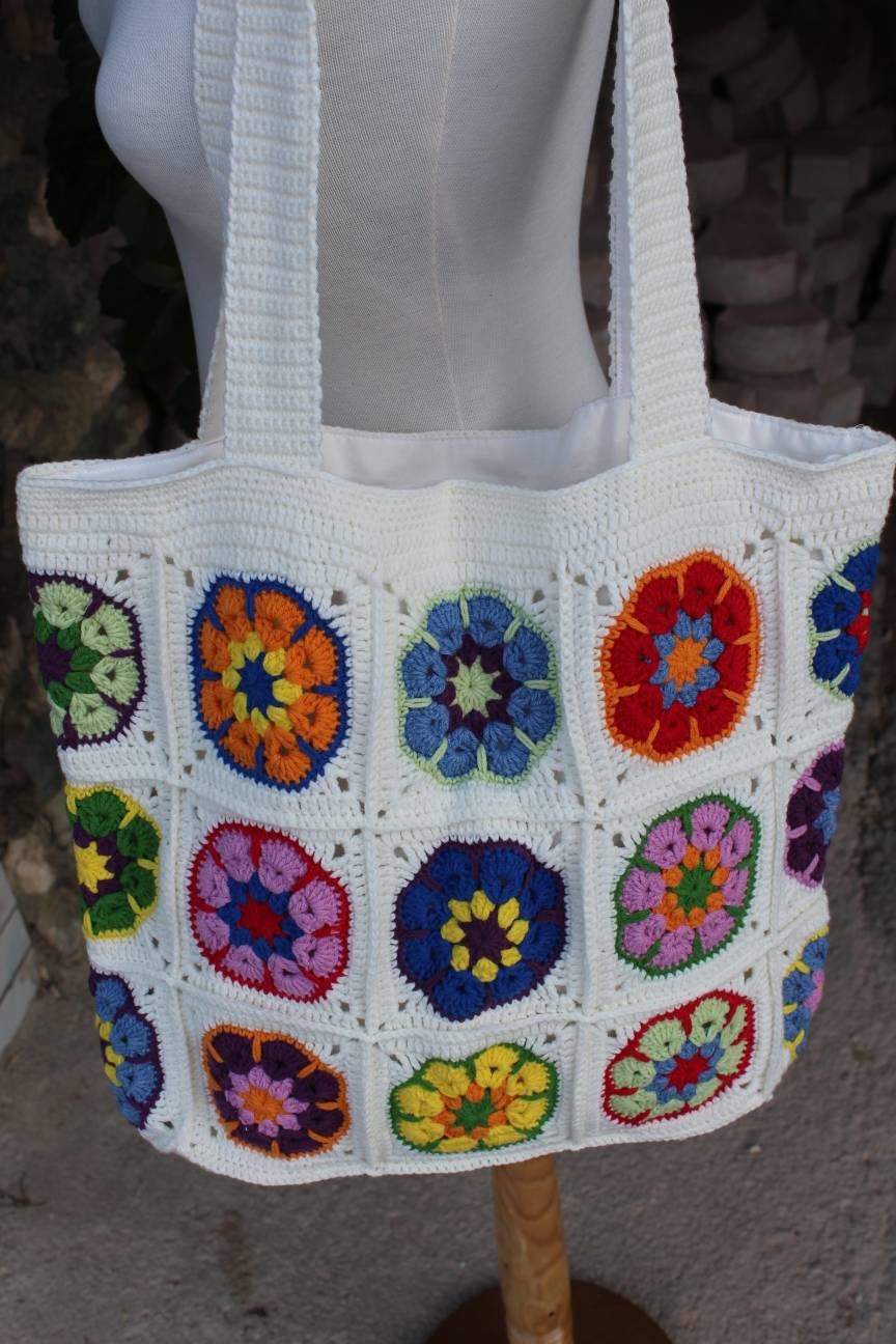 Crochet Daisy Bag, Granny Square Bag, Boho Bag, Afghan Crochet, Hippie Bag, Tote Bag, Shoulder Ba... — photo 2 of 10