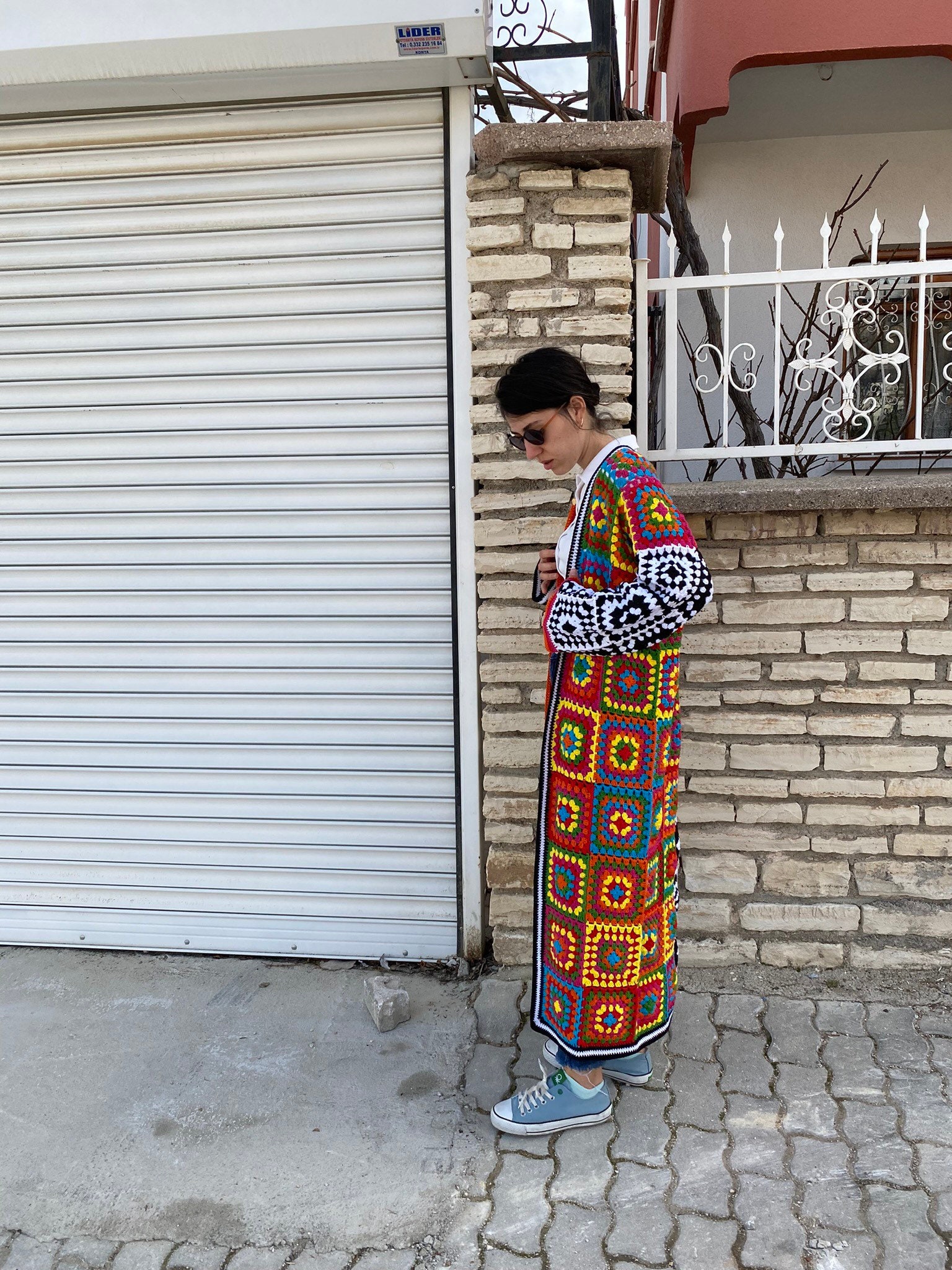 Crochet Granny Square Cardigan, Patchwork Jacket, Boho Coat, Long Granny Square Coat, Multicolor ... — photo 7 of 10