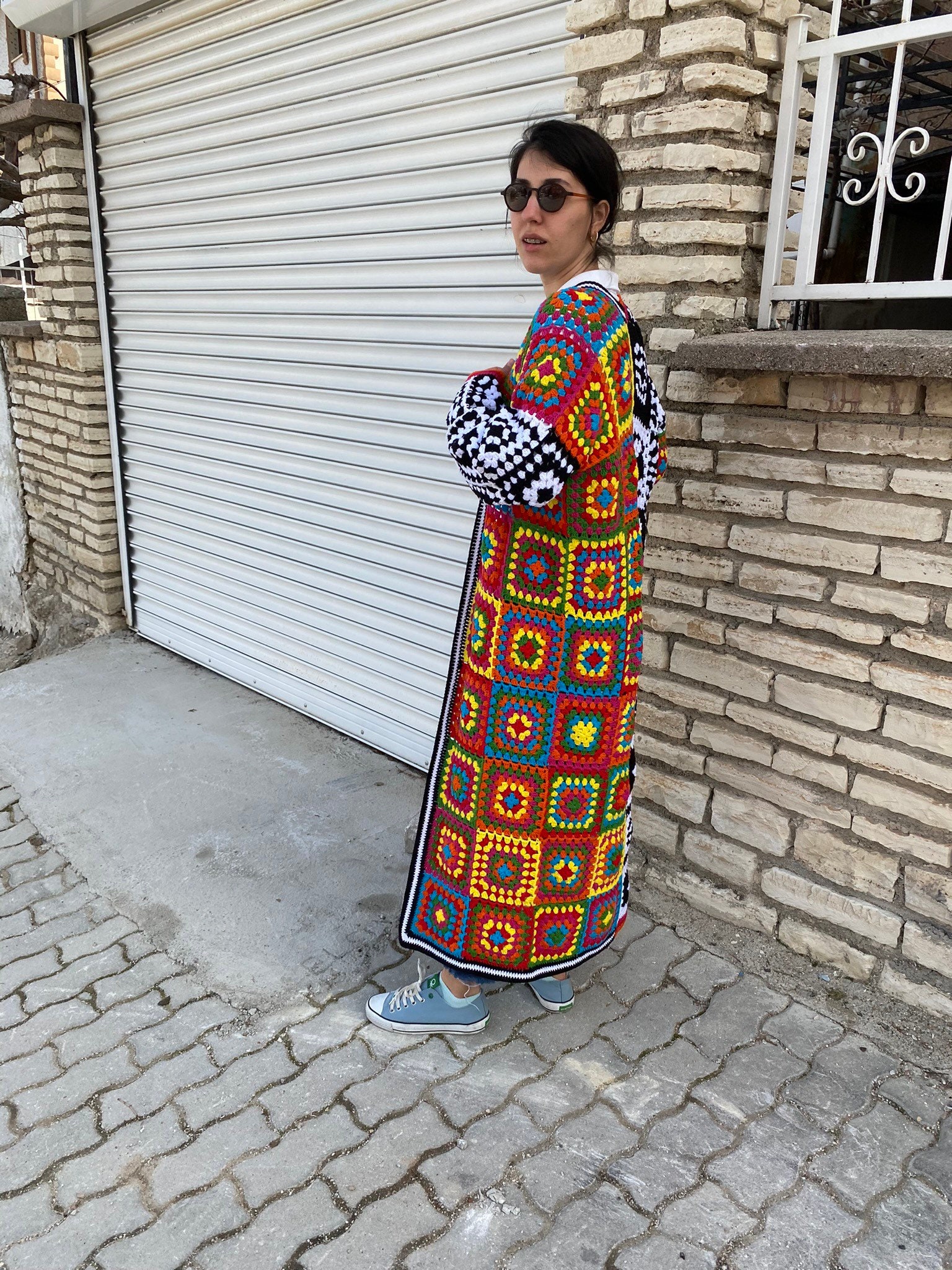 Crochet Granny Square Cardigan, Patchwork Jacket, Boho Coat, Long Granny Square Coat, Multicolor ... — photo 4 of 10