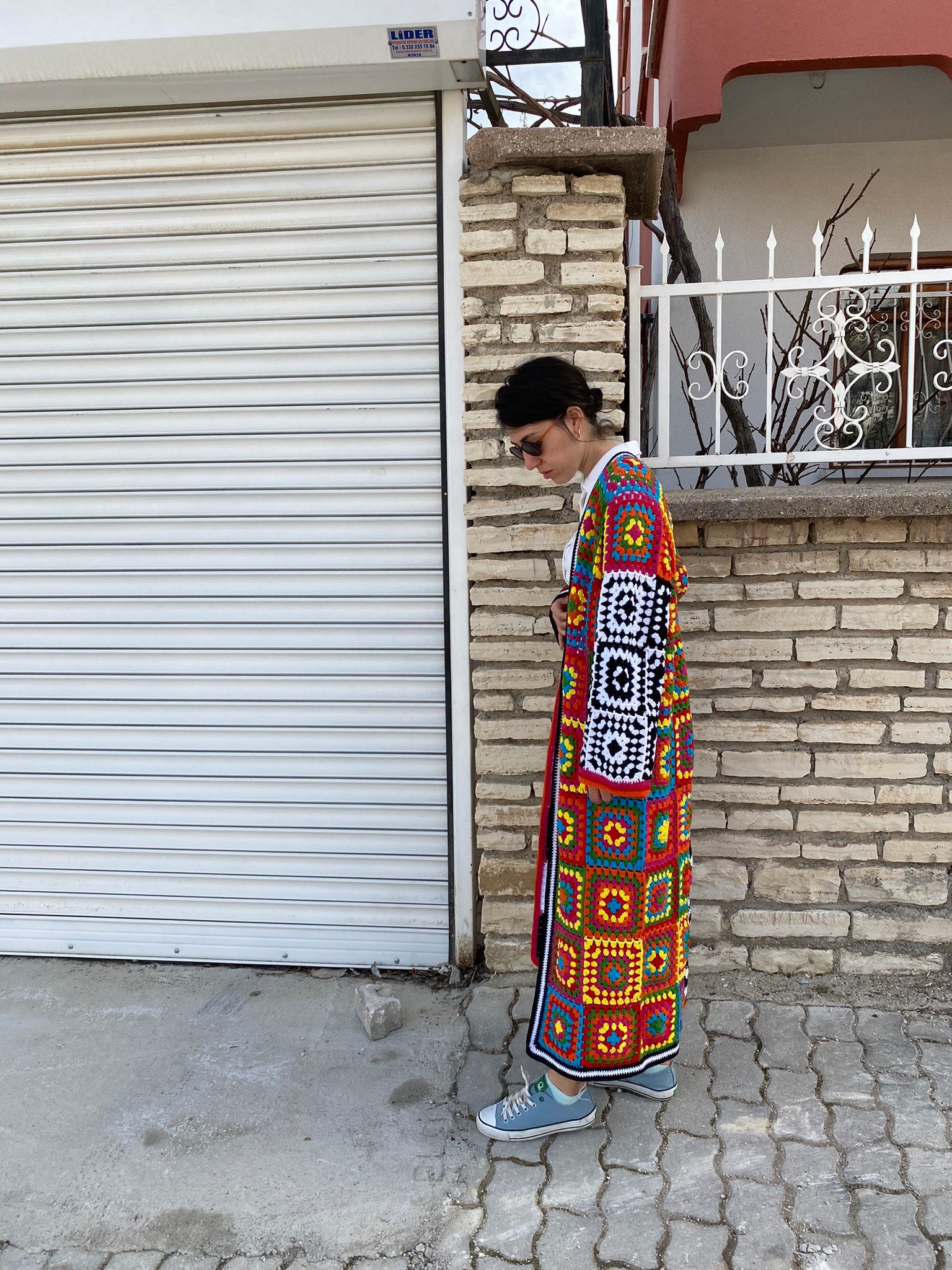 Crochet Granny Square Cardigan, Patchwork Jacket, Boho Coat, Long Granny Square Coat, Multicolor ... — photo 6 of 10