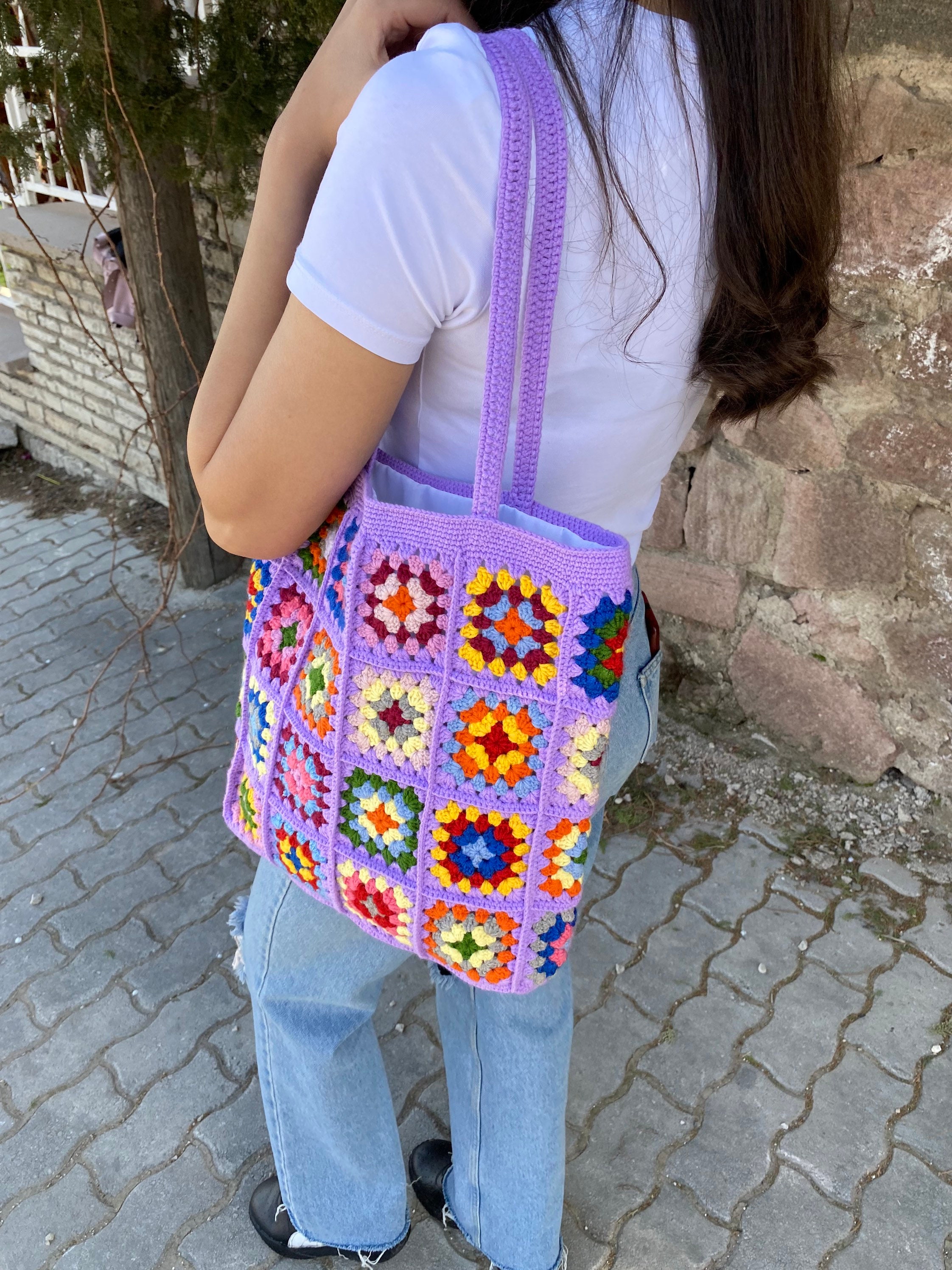 Crochet Lilac Bag, Granny Square Bag, Crochet Tote Bag, Summer Bag, Boho Bag, Vintage Style, Hipp... — photo 3 of 10