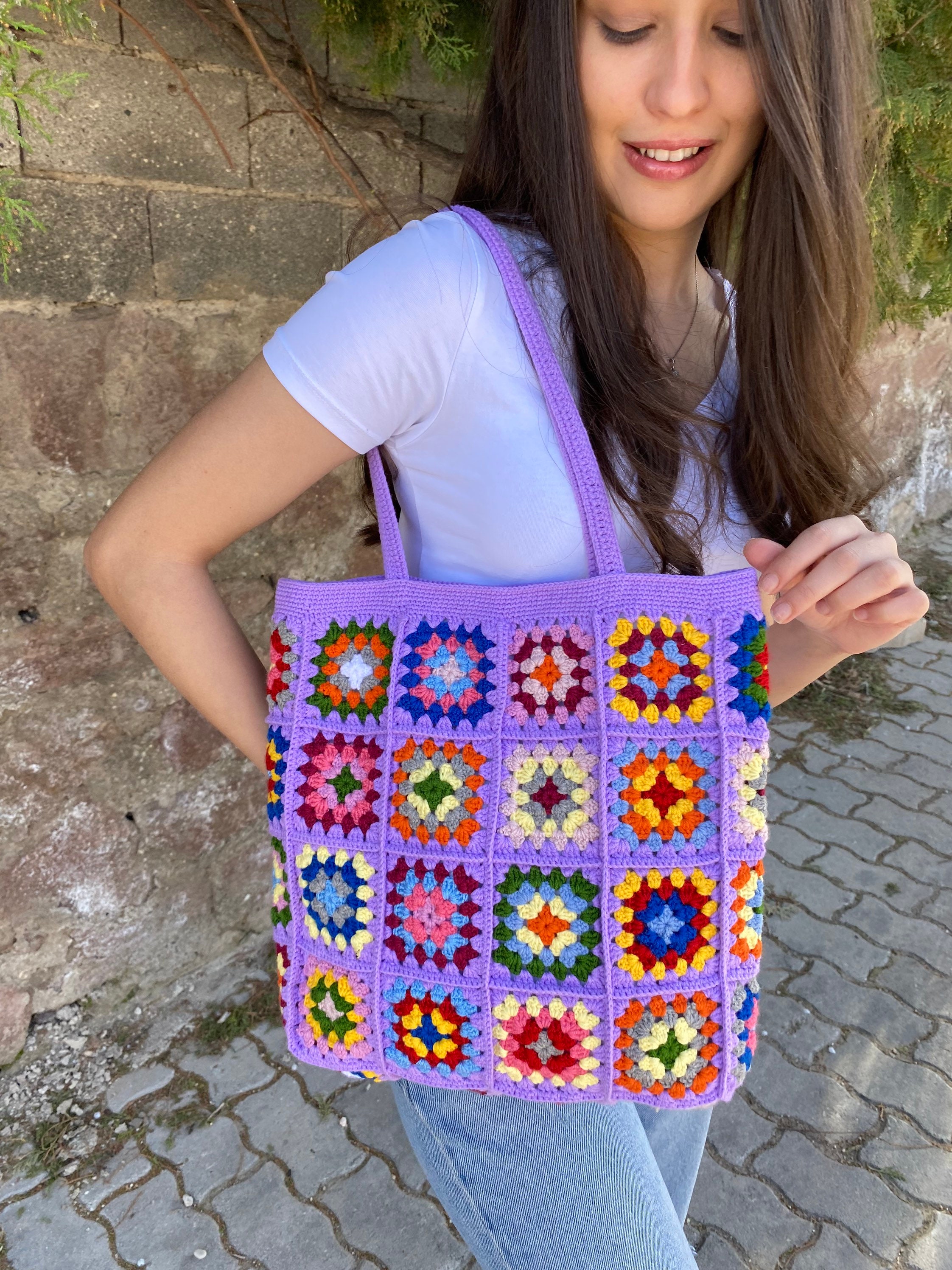Crochet Lilac Bag, Granny Square Bag, Crochet Tote Bag, Summer Bag, Boho Bag, Vintage Style, Hipp... — photo 2 of 10