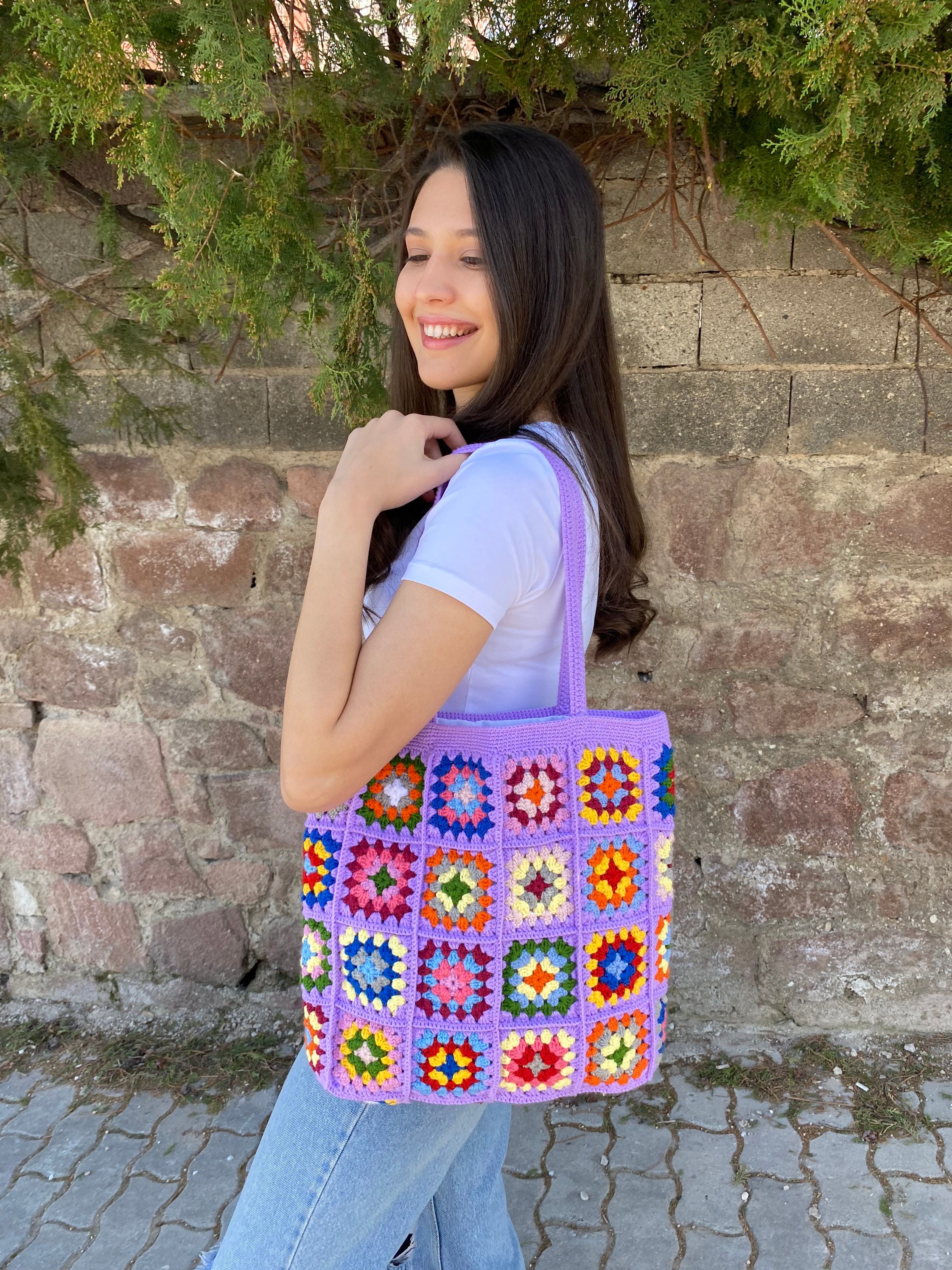 Crochet Lilac Bag, Granny Square Bag, Crochet Tote Bag, Summer Bag, Boho Bag, Vintage Style, Hipp... — photo 4 of 10