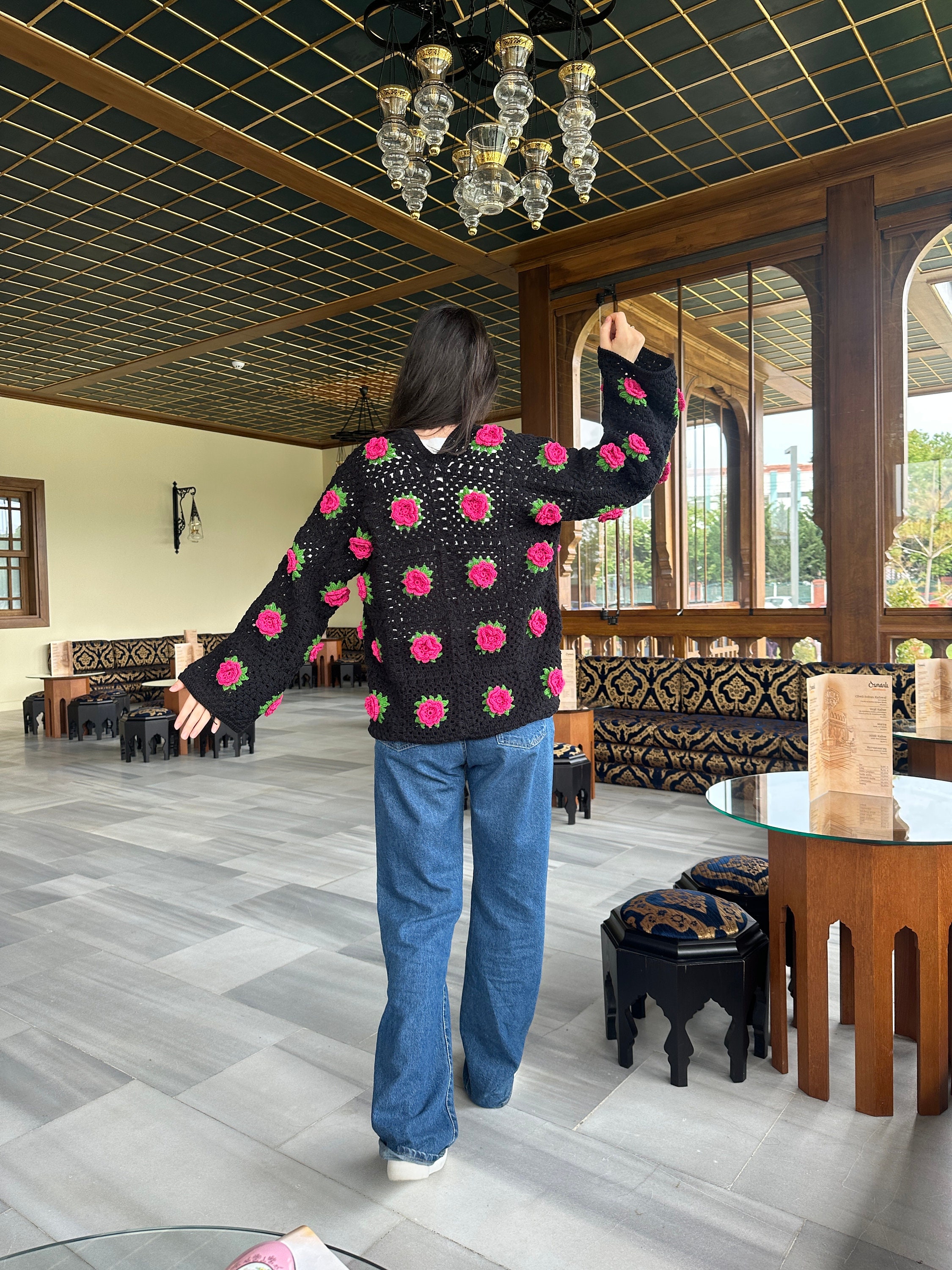 Crochet Rose Cardigan, Floral Sweater, Handmade Boho Jacket, Spring Fashion, Women's Clothing — photo 2 of 10