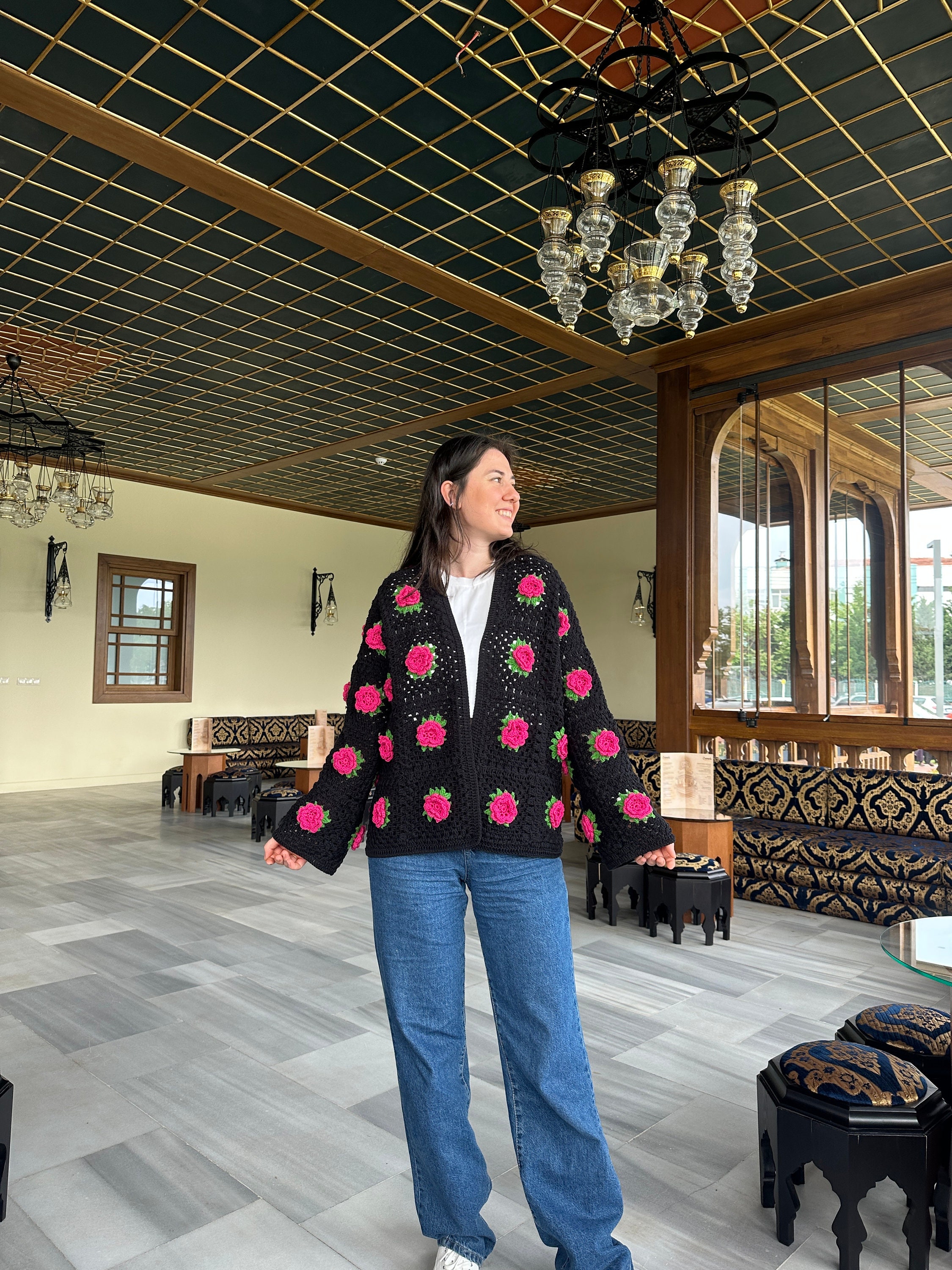 Crochet Rose Cardigan, Floral Sweater, Handmade Boho Jacket, Spring Fashion, Women's Clothing — photo 7 of 10