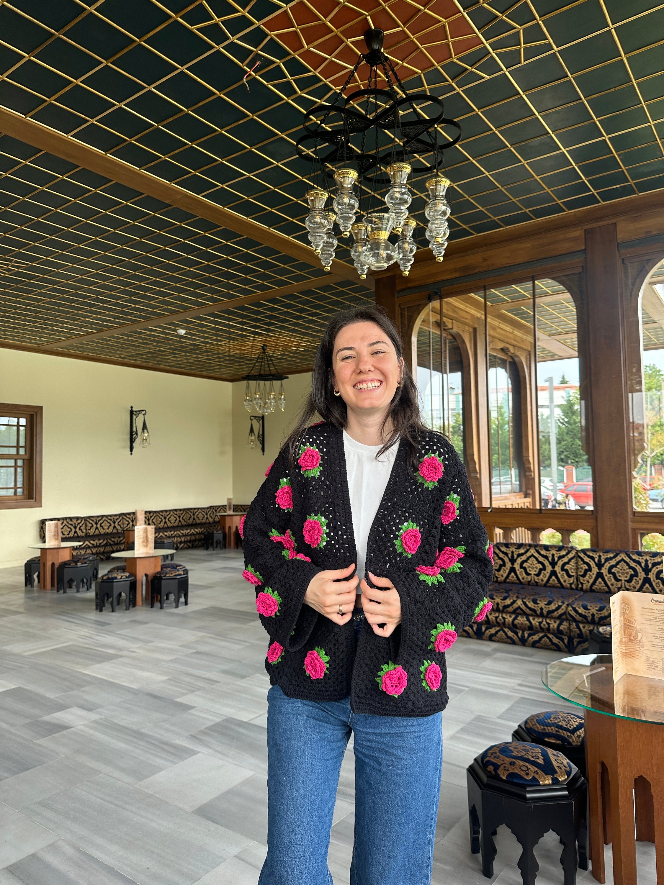 Crochet Rose Cardigan, Floral Sweater, Handmade Boho Jacket, Spring Fashion, Women's Clothing — photo 3 of 10