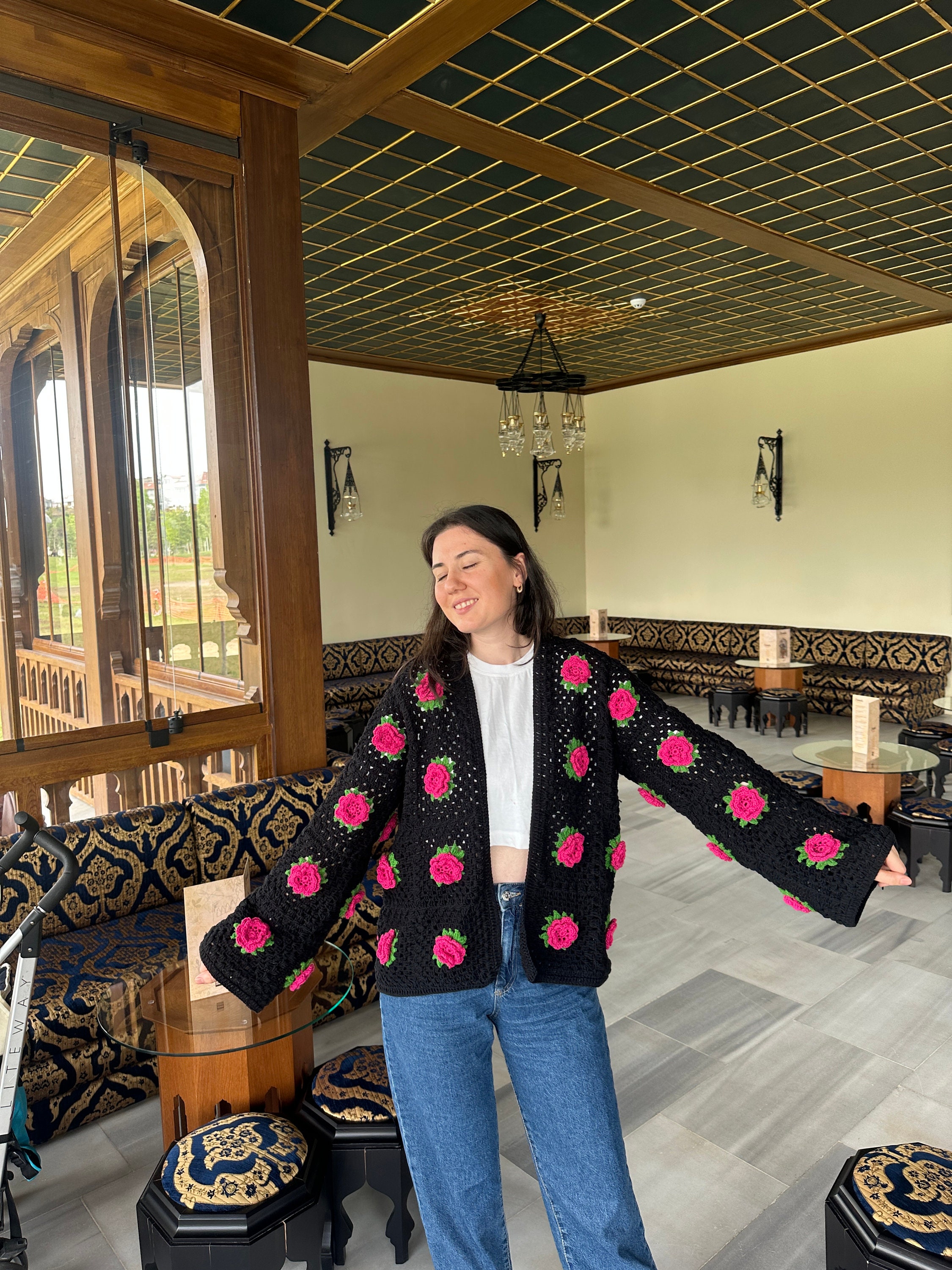 Crochet Rose Cardigan, Floral Sweater, Handmade Boho Jacket, Spring Fashion, Women's Clothing — photo 4 of 10