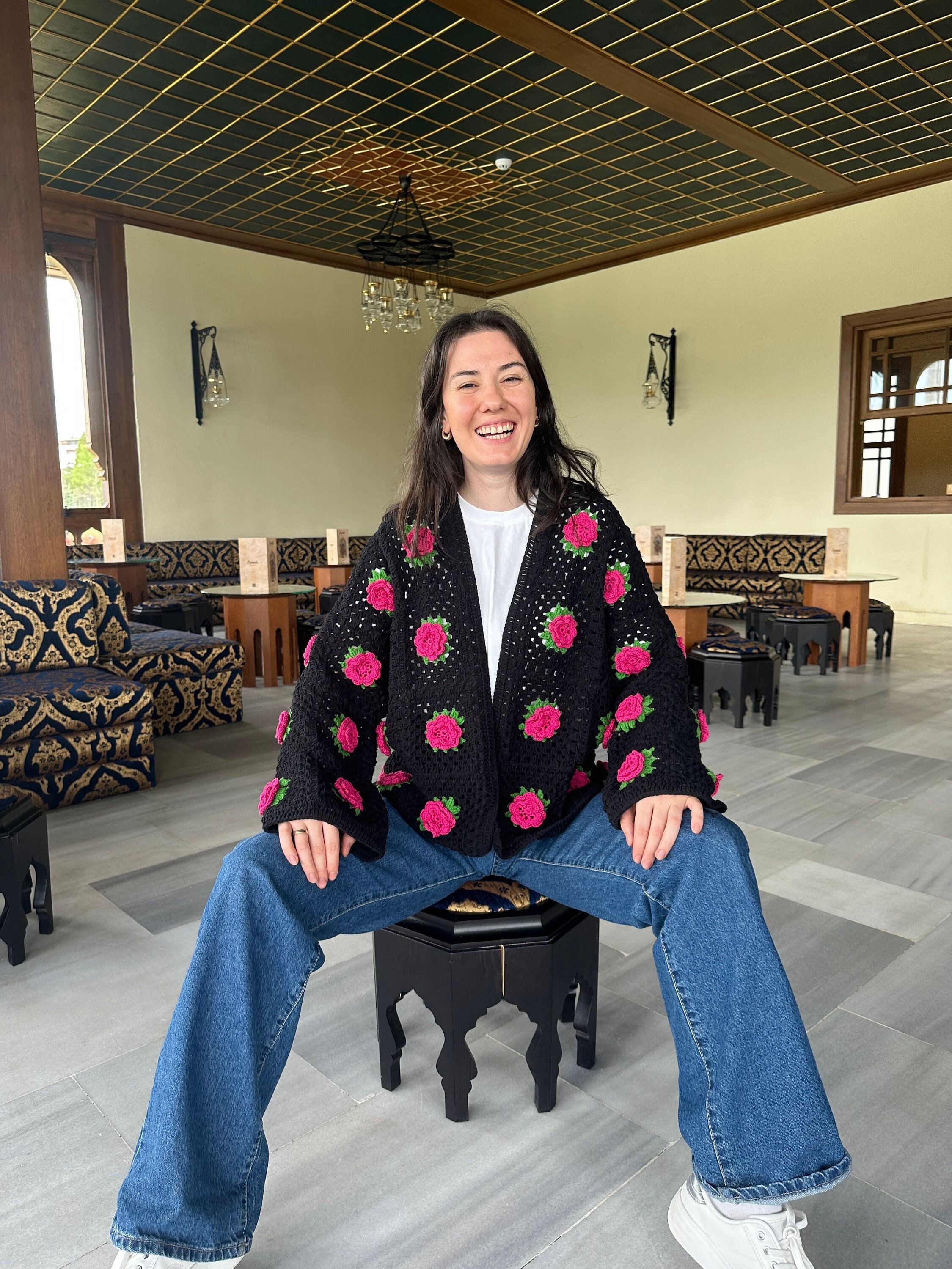 Crochet Rose Cardigan, Floral Sweater, Handmade Boho Jacket, Spring Fashion, Women's Clothing — photo 5 of 10