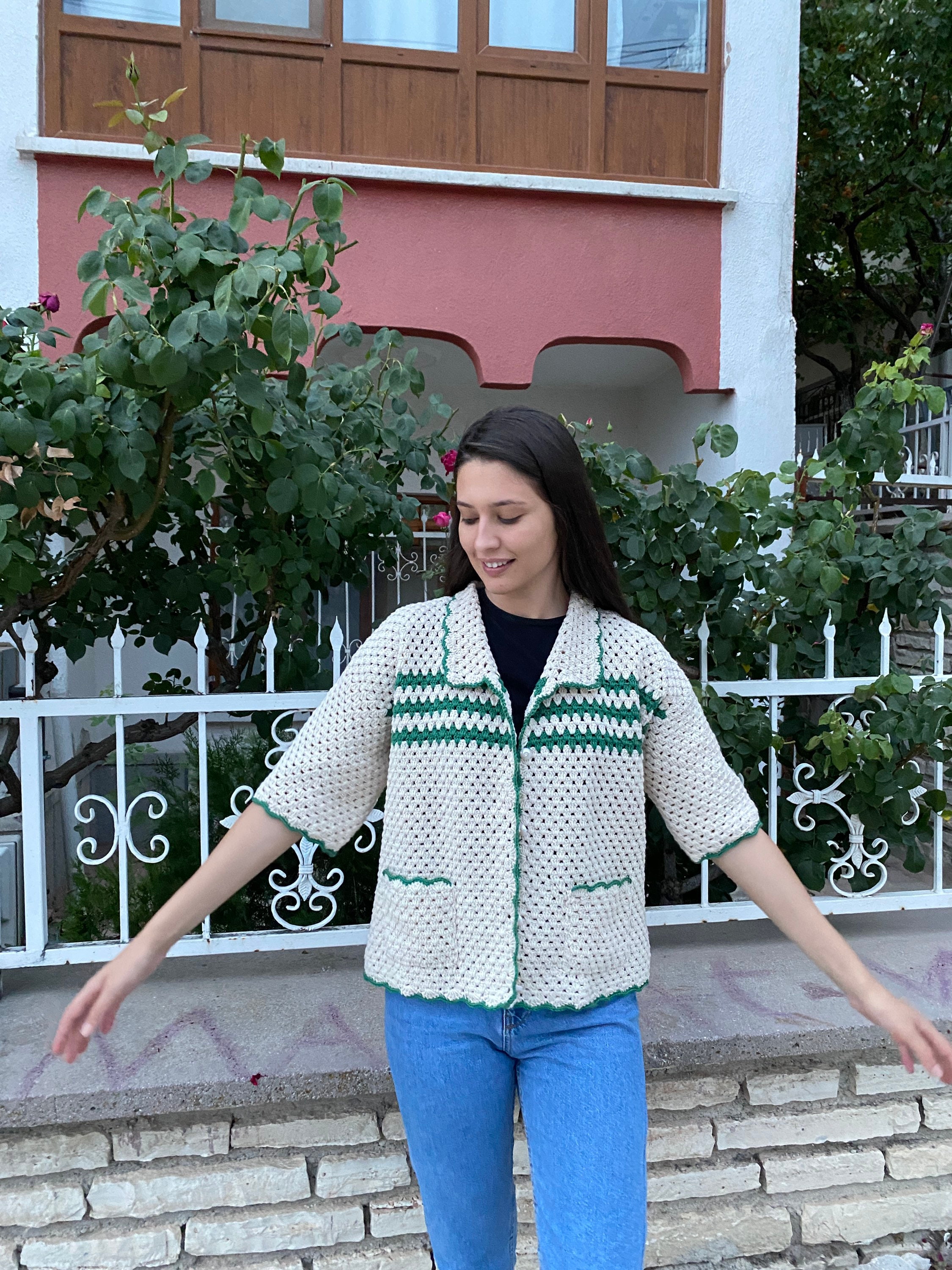 Crochet Shirt, Cotton Jacket, Crochet Shirt for Women, Unique Shirt, Unisex Shirt, Crochet Vest, ... — photo 5 of 12