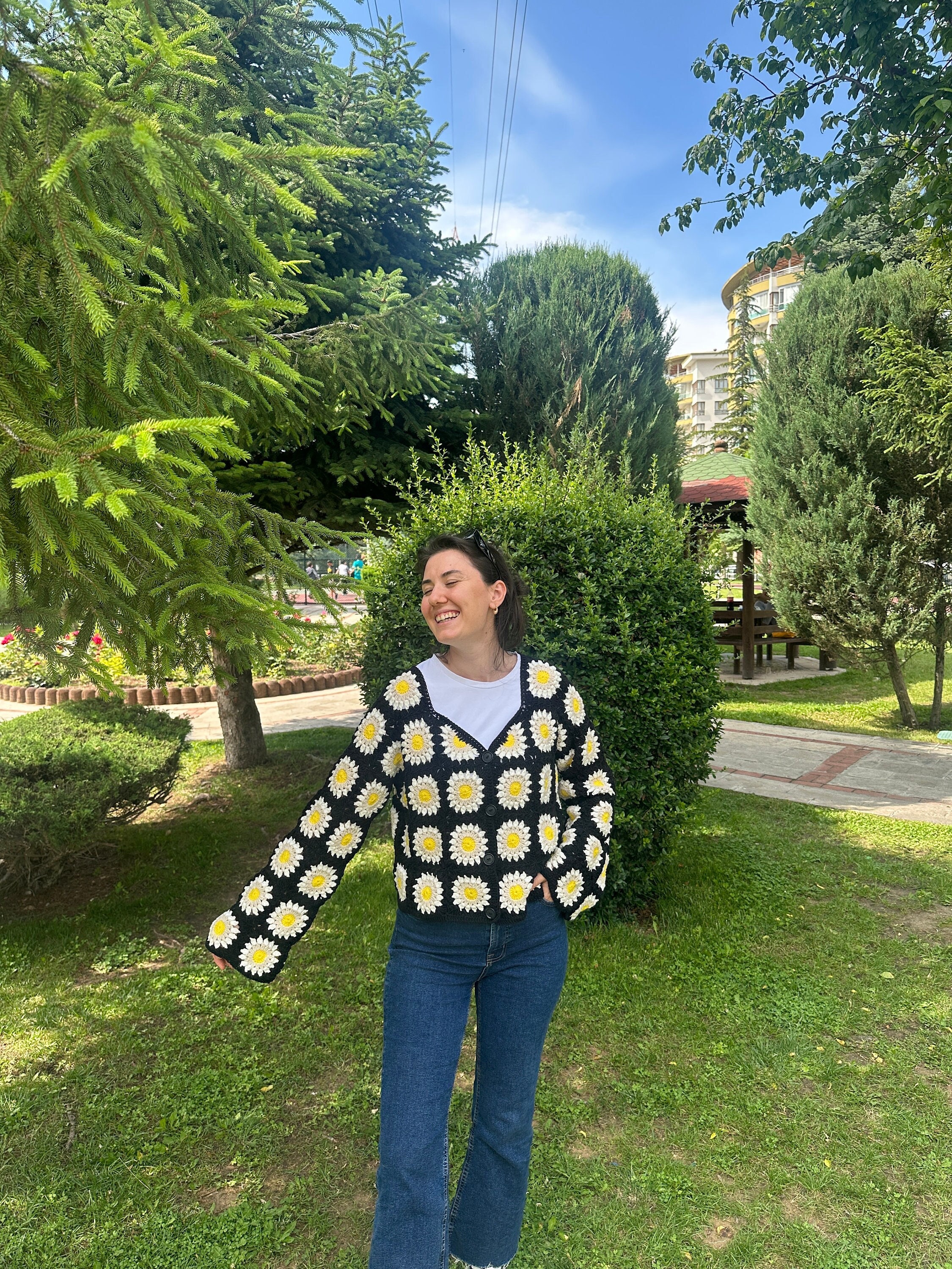 Crochet Sunflower Cardigan, Granny Square Cardigan, Bohemian Jacket, Festival Cardigan, Afghan Fl... — photo 4 of 10