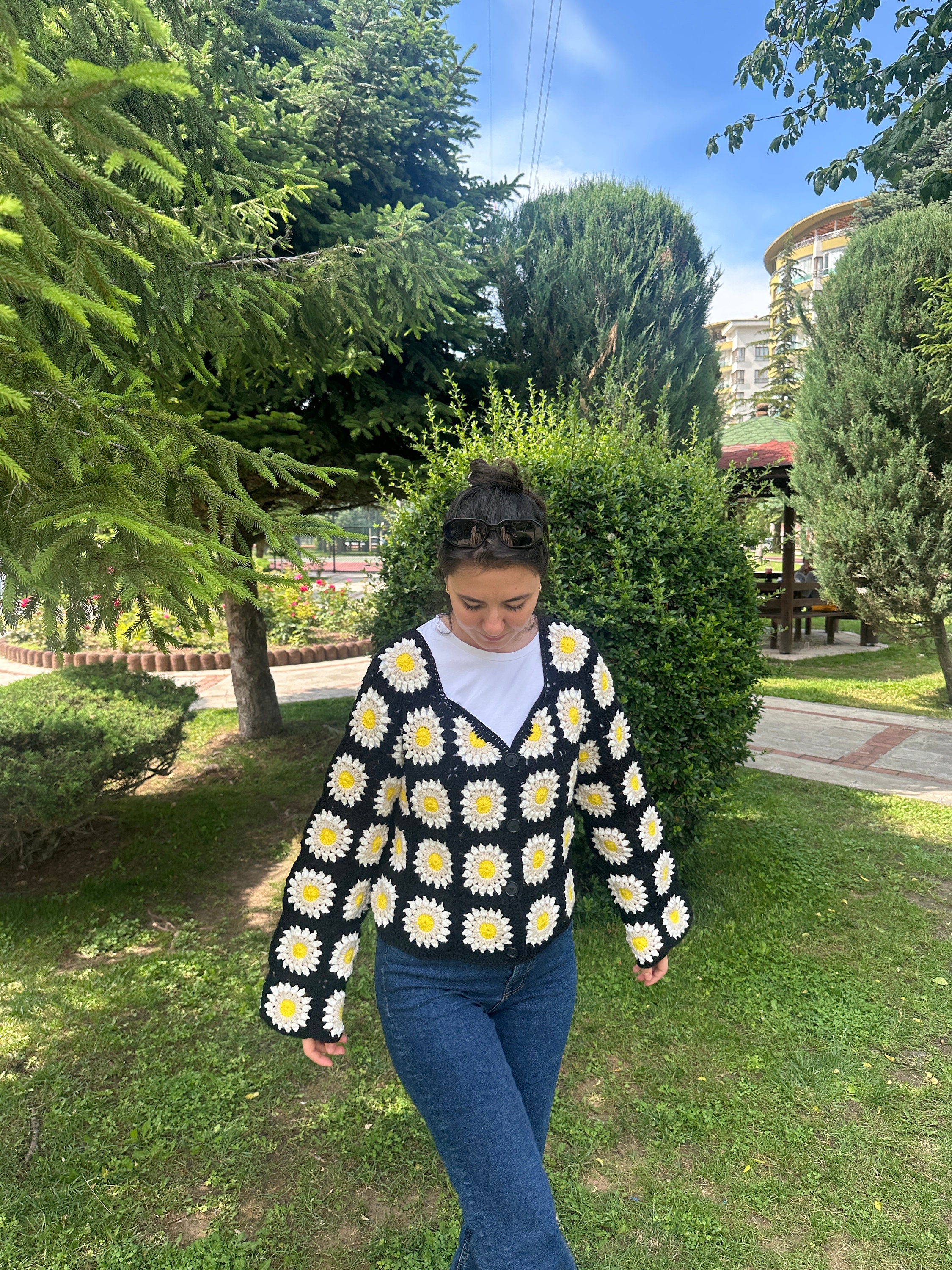 Crochet Sunflower Cardigan, Granny Square Cardigan, Bohemian Jacket, Festival Cardigan, Afghan Fl... — photo 5 of 10