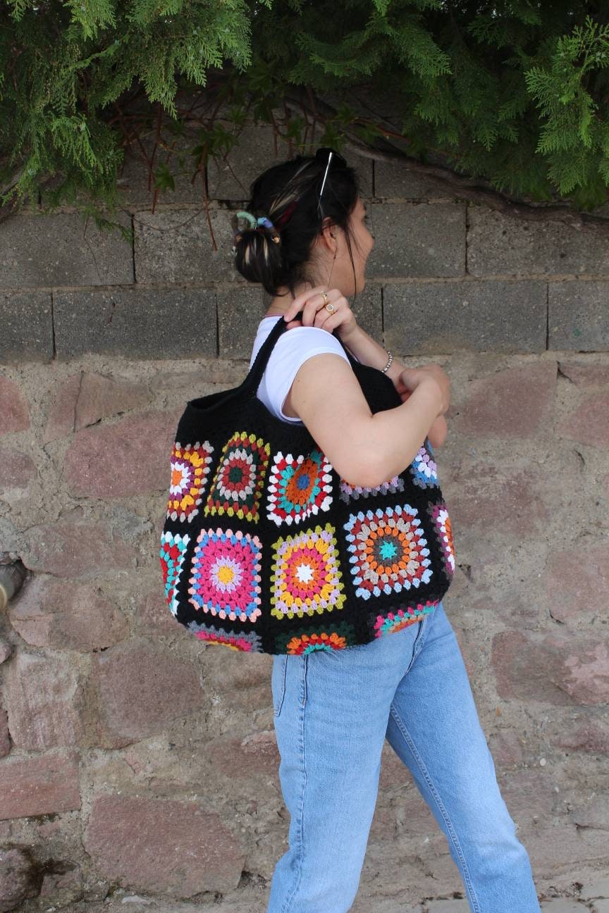 Crochet Tote Bag XXL Size, Extra Large Tote Bag, Afghan Crochet Bag, Granny Square Bag, Hobo Bag,... — photo 5 of 10