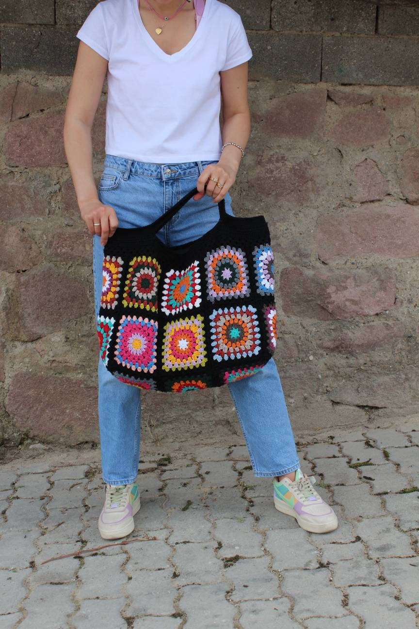 Crochet Tote Bag XXL Size, Extra Large Tote Bag, Afghan Crochet Bag, Granny Square Bag, Hobo Bag,... — photo 6 of 10