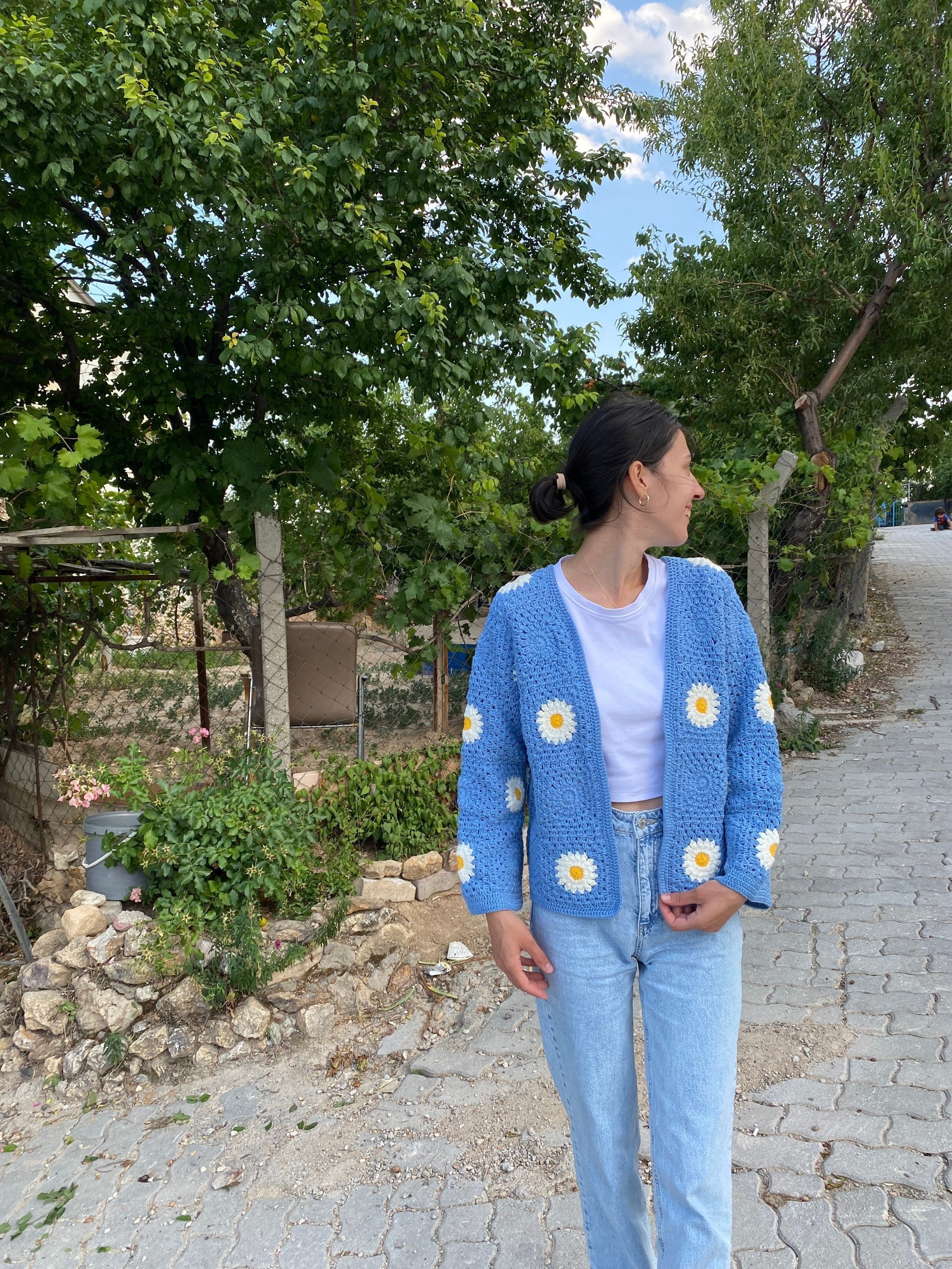 Daisy Cardigan, Granny Square Jacket, Afghan Crochet Cardigan, Granny Square Cardigan, Afghan Flower Cardigan, Patchwork Jacket