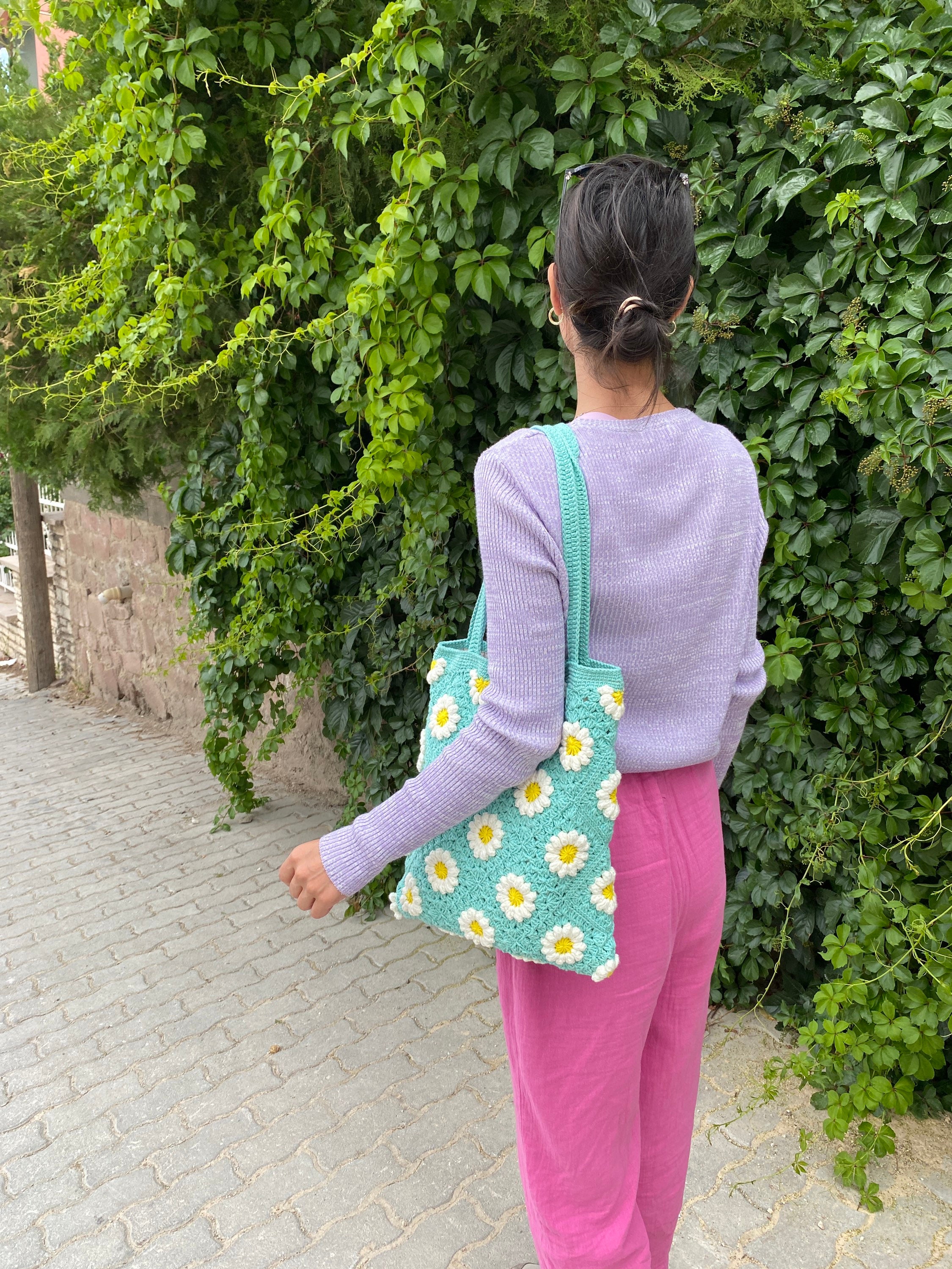 Daisy Crochet Bag, Granny Square Bag, Crochet Tote Bag, Boho Purse, Flower Cotton Bag, Granny Squ... — photo 6 of 13