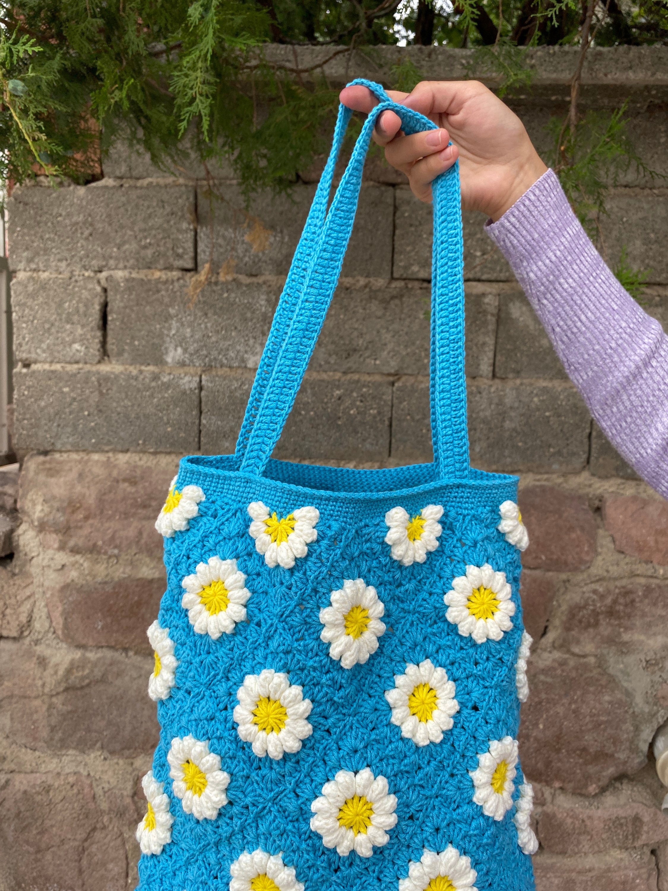 Daisy Crochet Bag, Granny Square Bag, Crochet Tote Bag, Boho Purse, Flower Cotton Bag, Granny Squ... — photo 2 of 13