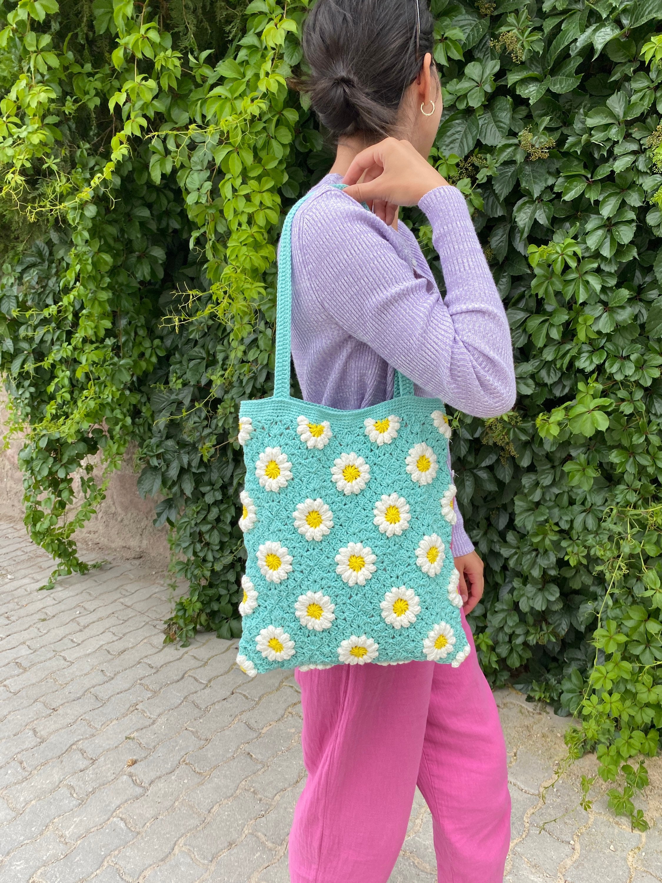 Daisy Crochet Bag, Granny Square Bag, Crochet Tote Bag, Boho Purse, Flower Cotton Bag, Granny Squ... — photo 4 of 13