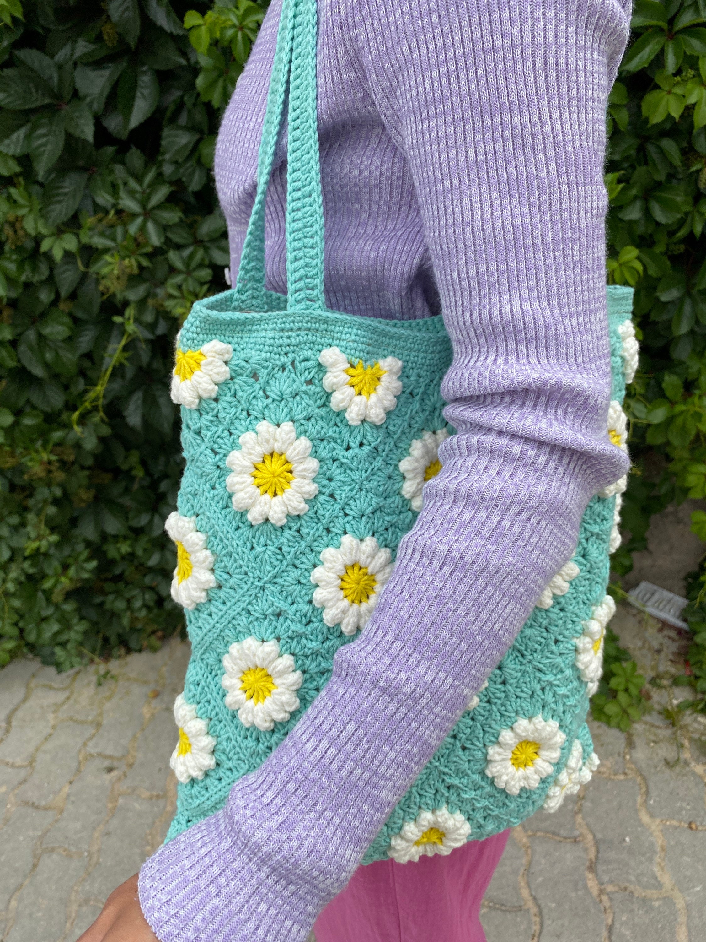 Daisy Crochet Bag, Granny Square Bag, Crochet Tote Bag, Boho Purse, Flower Cotton Bag, Granny Squ... — photo 3 of 13