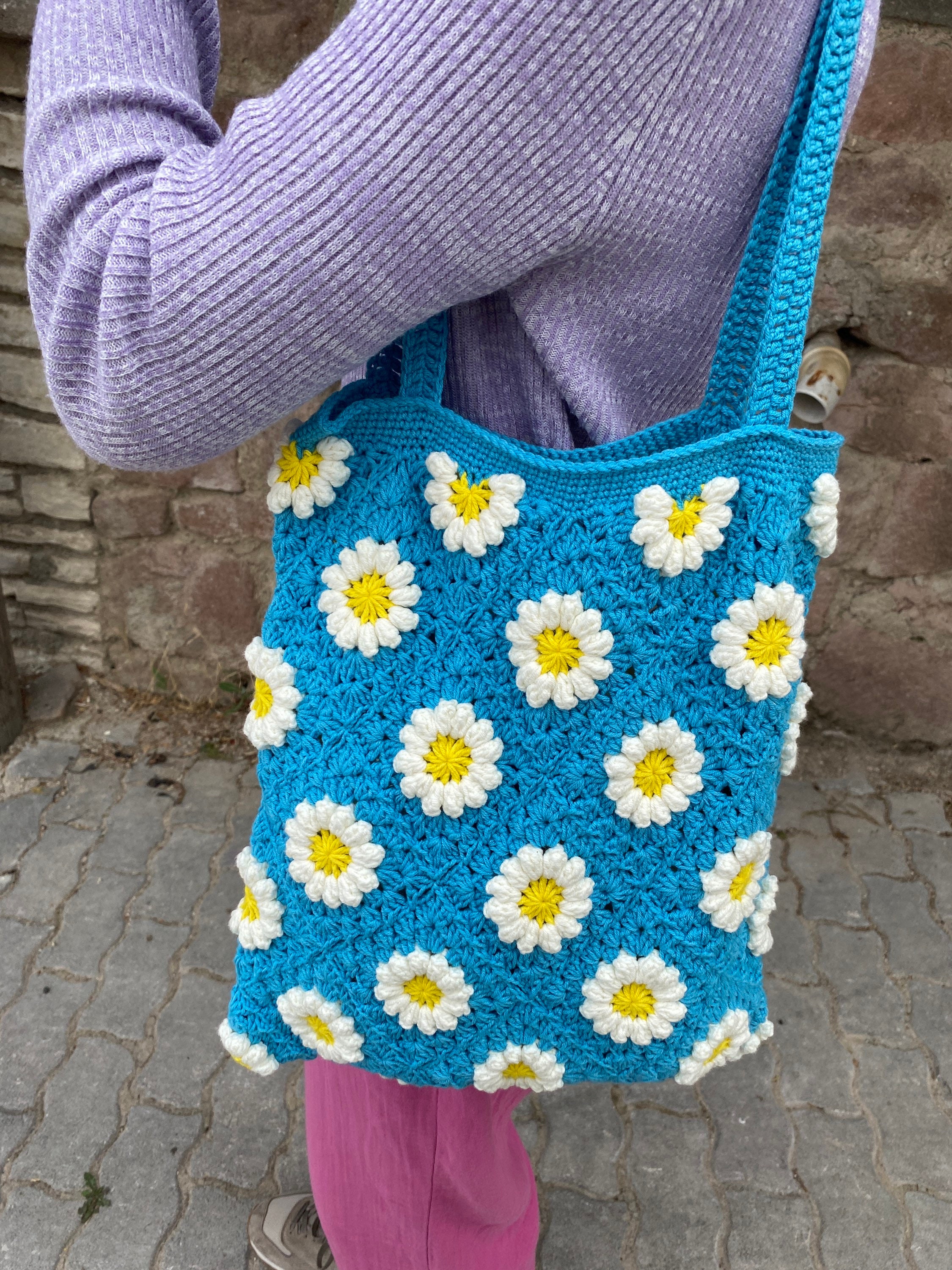 Daisy Crochet Bag, Granny Square Bag, Crochet Tote Bag, Summer Bag, Boho Bag, Flower Cotton Bag, ... — photo 7 of 13