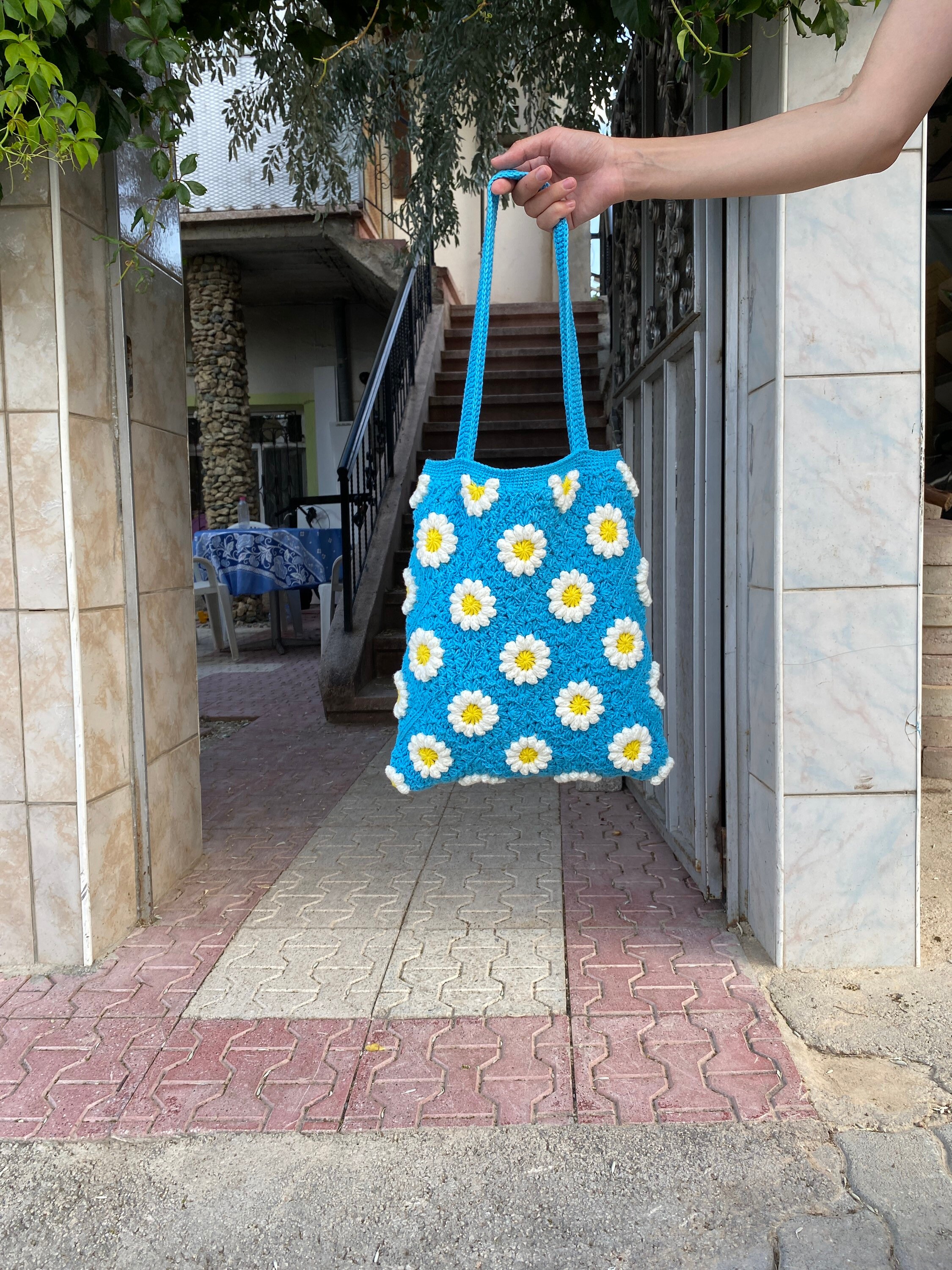 Daisy Crochet Bag, Granny Square Bag, Crochet Tote Bag, Summer Bag, Boho Bag, Flower Cotton Bag, ... — photo 5 of 13