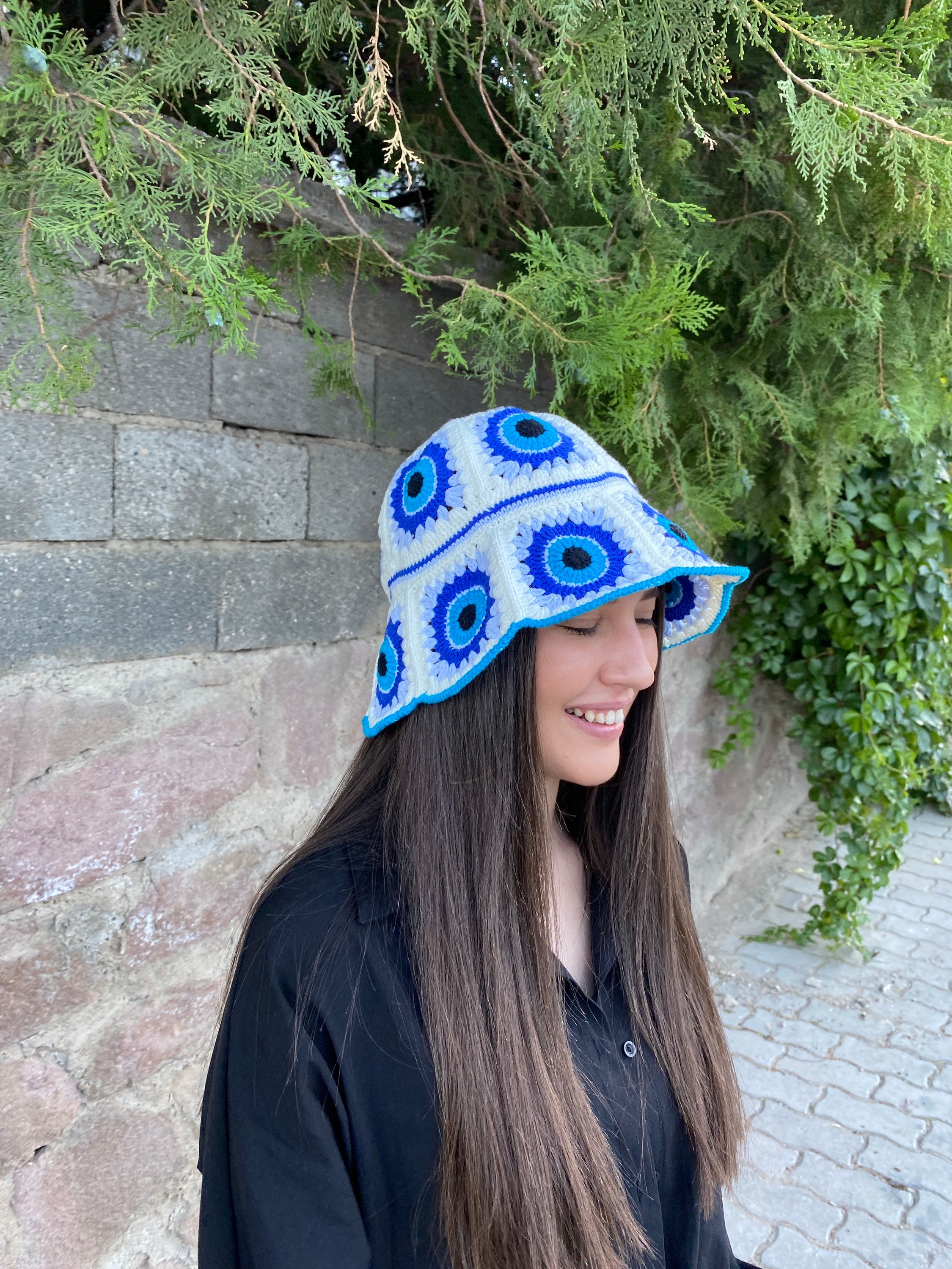 Evil Eye Bucket Hat, Granny Square Hat, Crochet Hat, Cotton Hat, Festival Hat, Bucket Hat, Croche... — photo 3 of 10