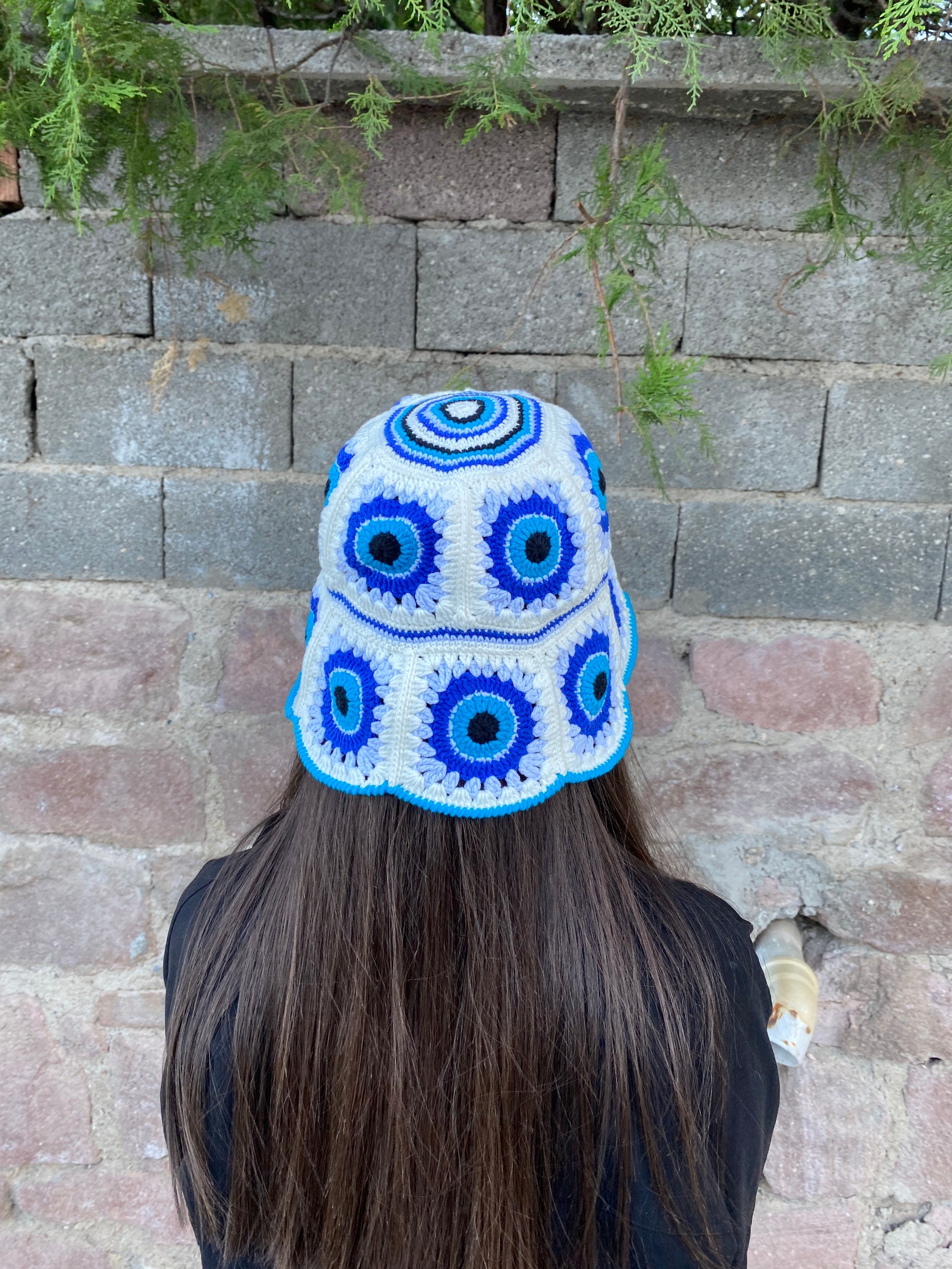 Evil Eye Bucket Hat, Granny Square Hat, Crochet Hat, Cotton Hat, Festival Hat, Bucket Hat, Croche... — photo 7 of 10