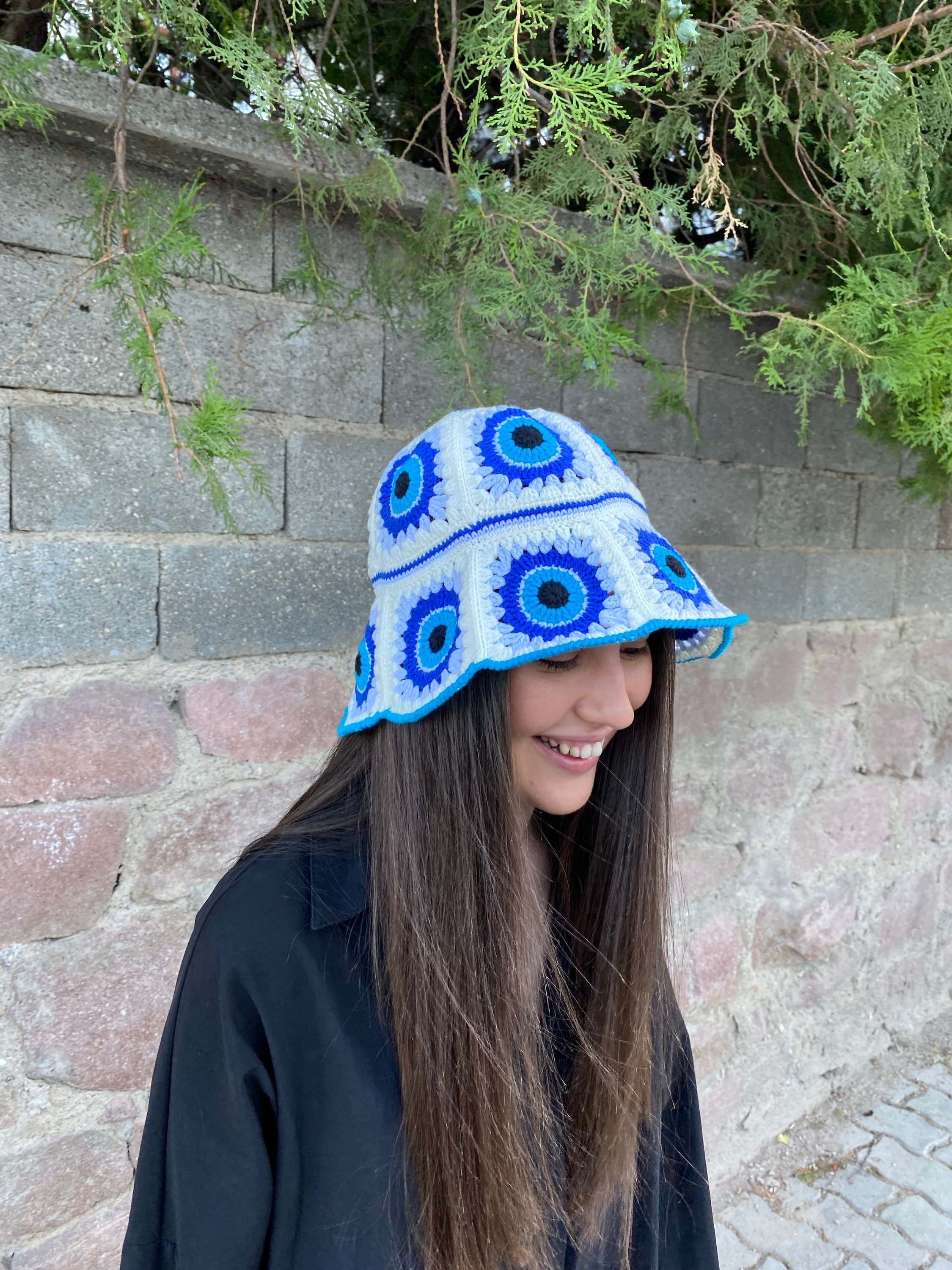 Evil Eye Bucket Hat, Granny Square Hat, Crochet Hat, Cotton Hat, Festival Hat, Bucket Hat, Croche... — photo 6 of 10