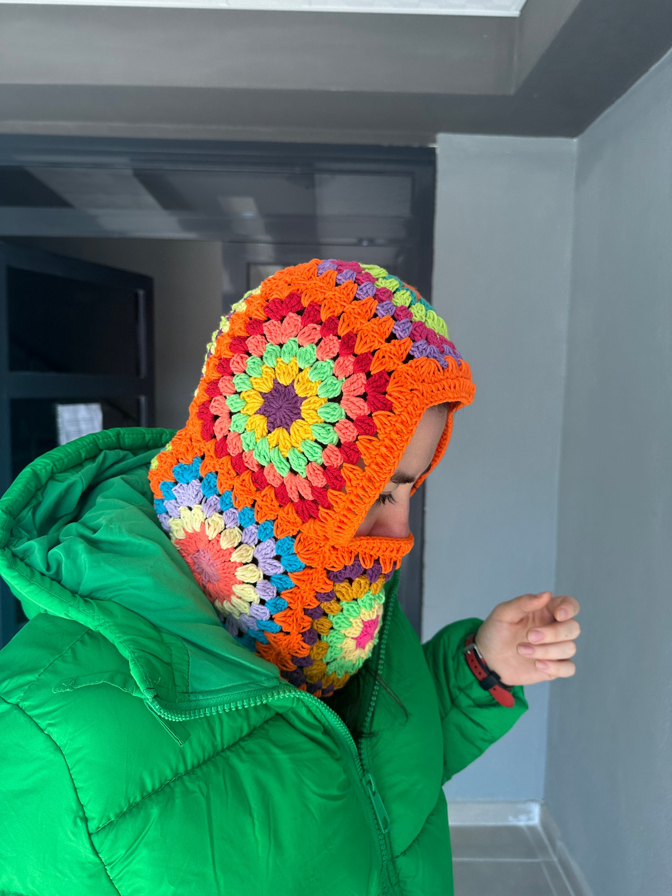Granny Chic Crochet Balaclava - Handmade Winter Hat with Afghan Blanket Design — photo 6 of 10