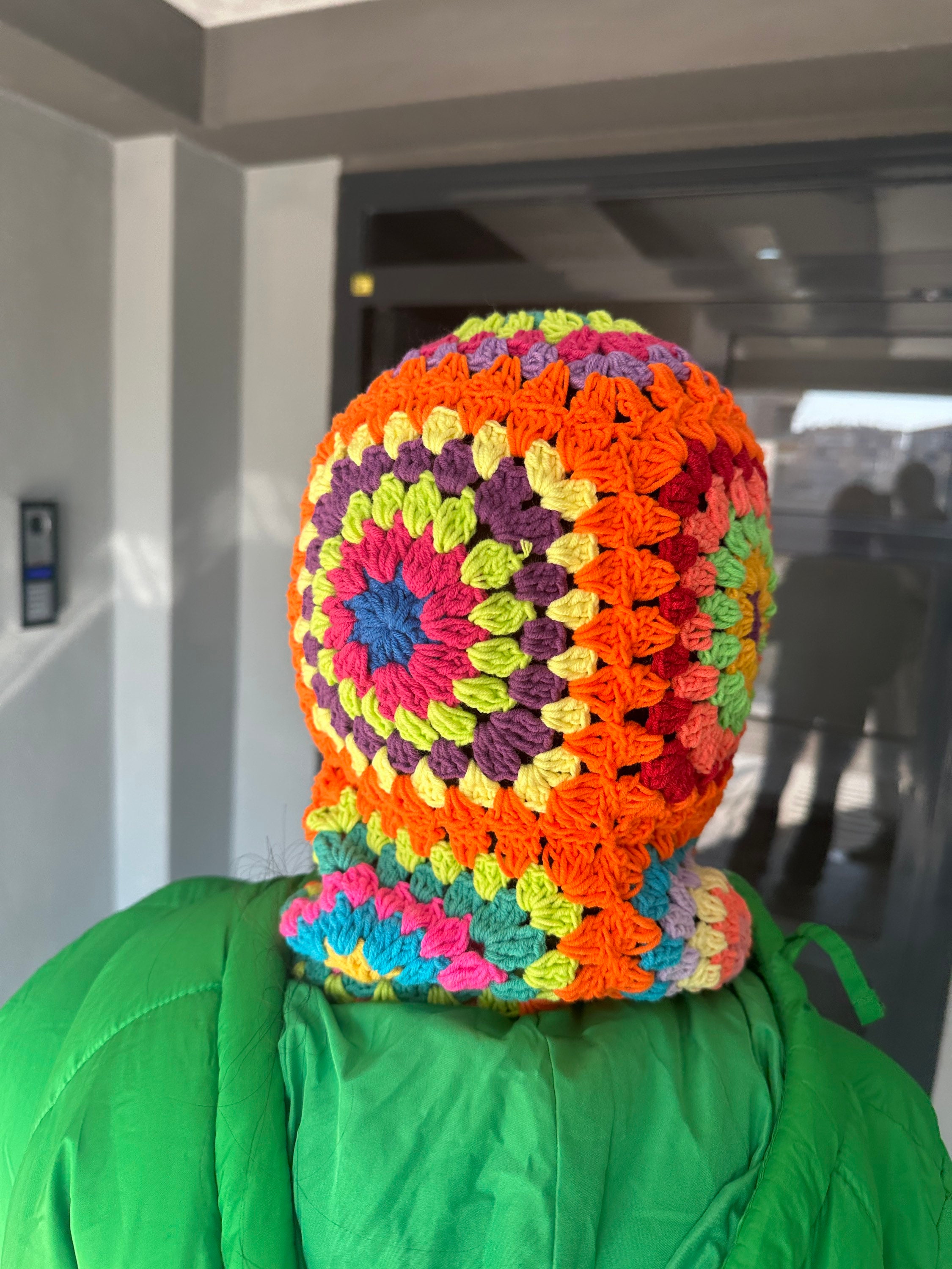 Granny Chic Crochet Balaclava - Handmade Winter Hat with Afghan Blanket Design