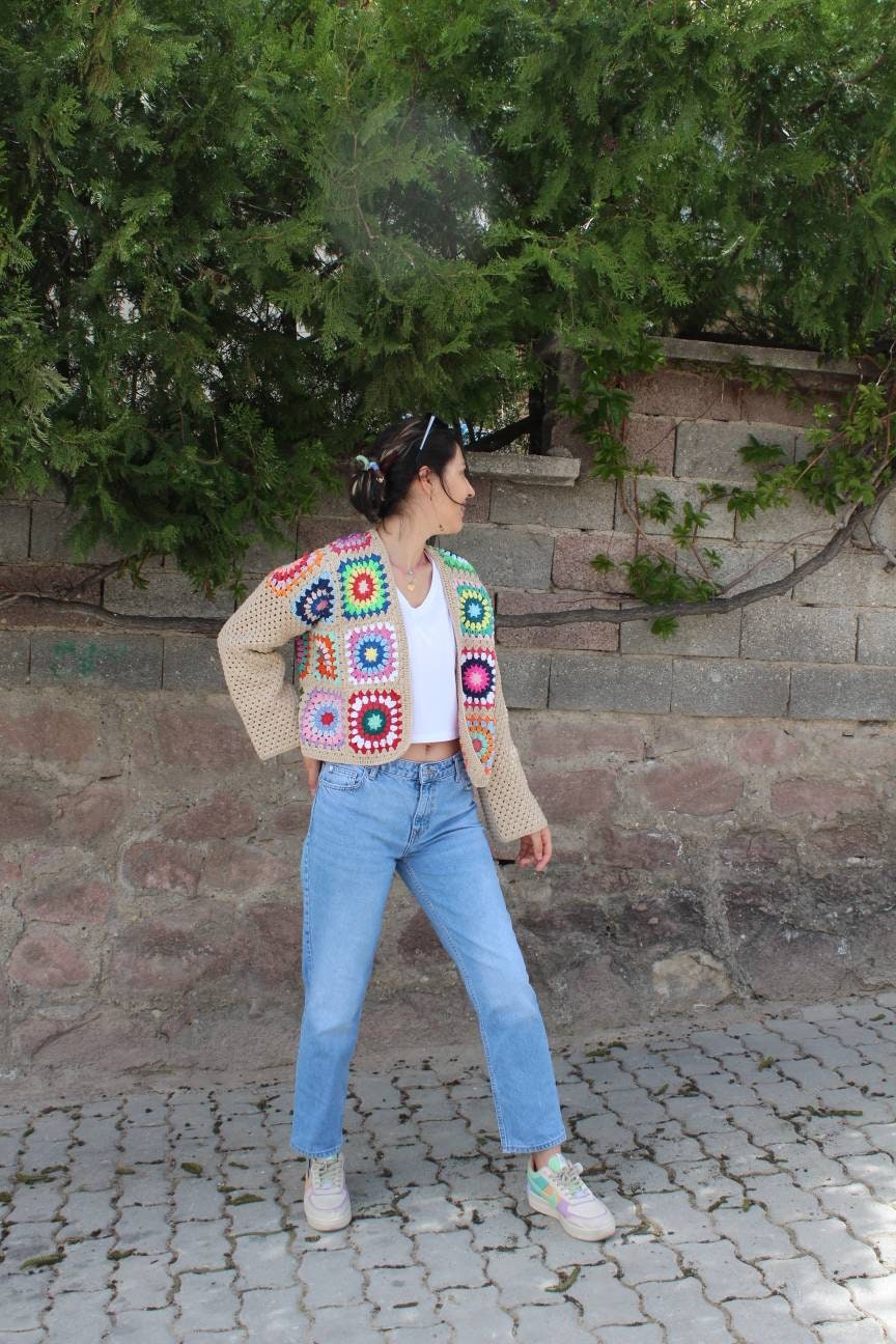 Granny Square Afghan Cardigan, Crochet Cardigan, Granny Square Coat, Afghan Coat, Boho Cardigan, ... — photo 5 of 10