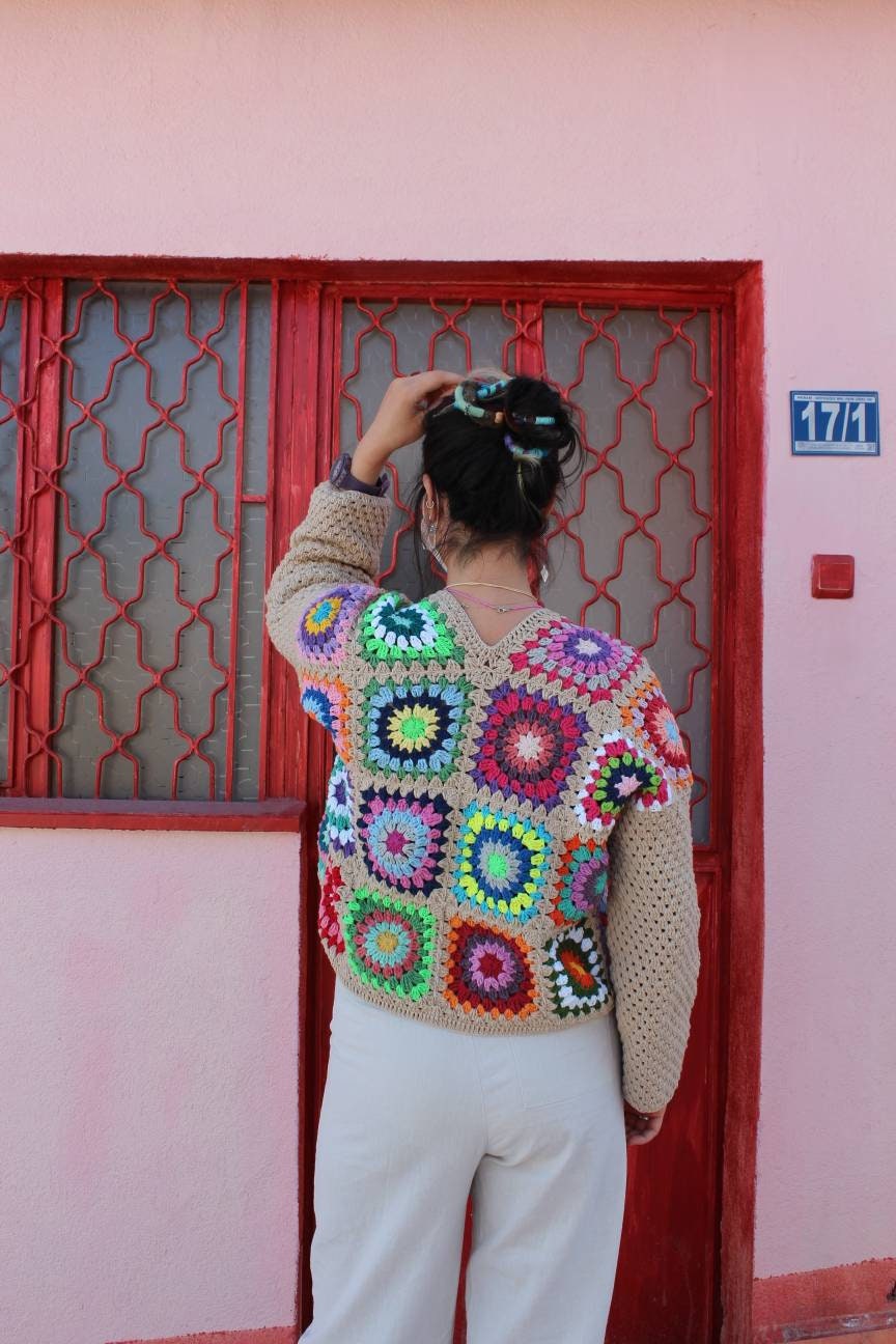 Granny Square Afghan Cardigan, Crochet Cardigan, Granny Square Coat, Afghan Coat, Boho Cardigan, ... — photo 2 of 10
