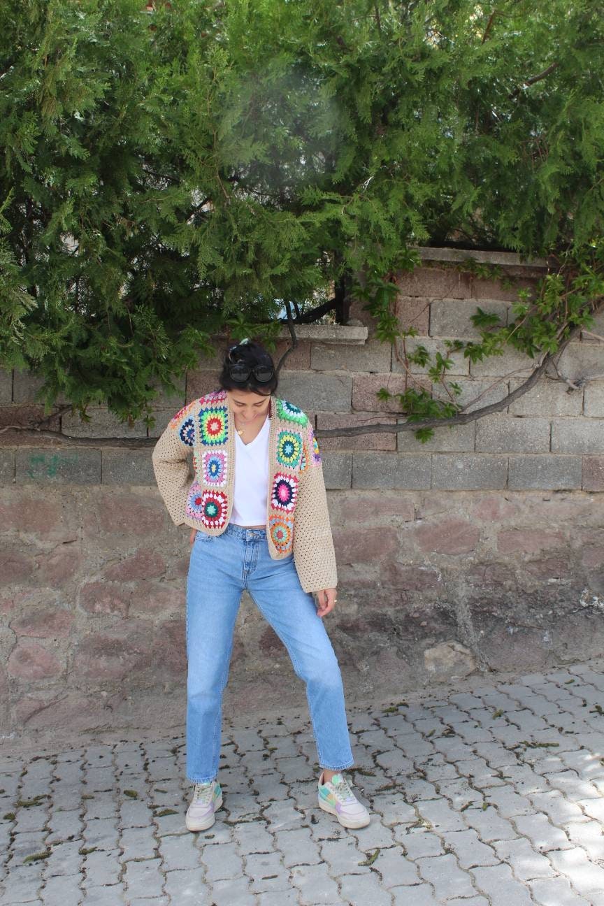 Granny Square Afghan Cardigan, Crochet Cardigan, Granny Square Coat, Afghan Coat, Boho Cardigan, ... — photo 7 of 10