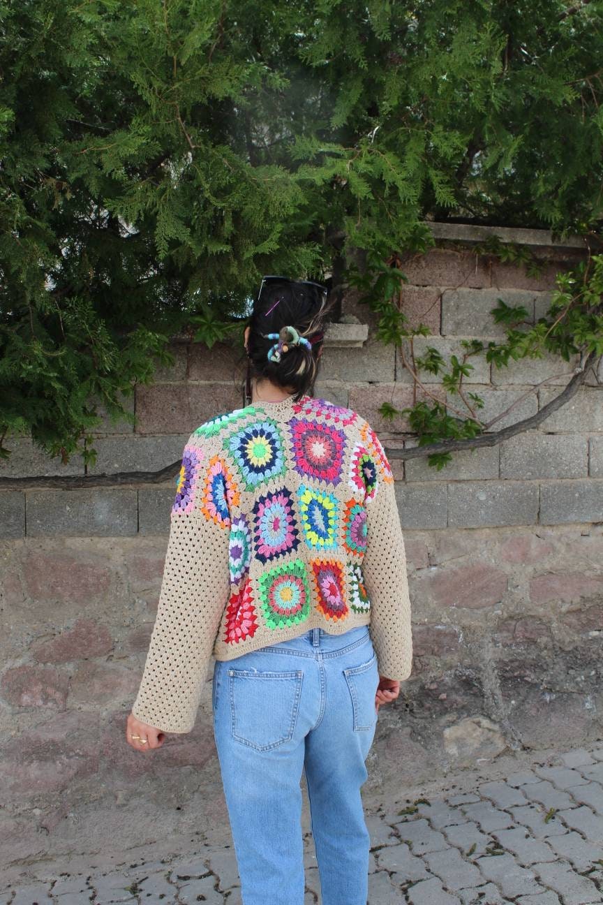 Granny Square Afghan Cardigan, Crochet Cardigan, Granny Square Coat, Afghan Coat, Boho Cardigan, ... — photo 3 of 10