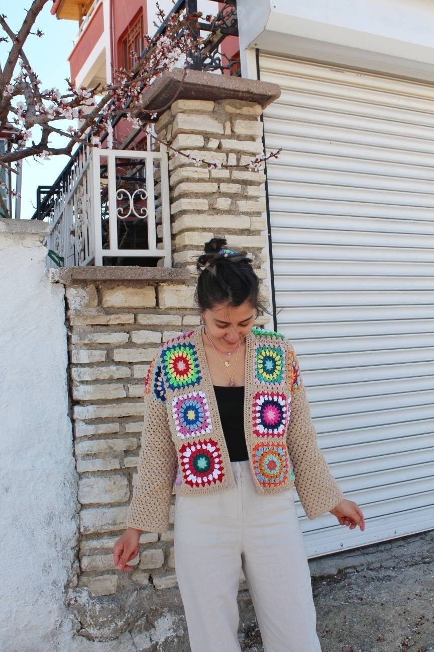 Granny Square Afghan Cardigan, Crochet Cardigan, Granny Square Coat, Afghan Coat, Boho Cardigan, ... — photo 4 of 10