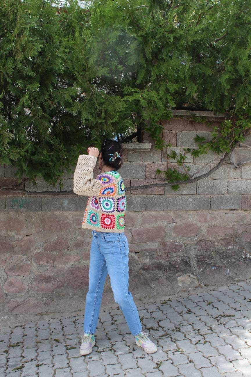 Granny Square Afghan Cardigan, Crochet Cardigan, Granny Square Coat, Afghan Coat, Boho Cardigan, ... — photo 6 of 10