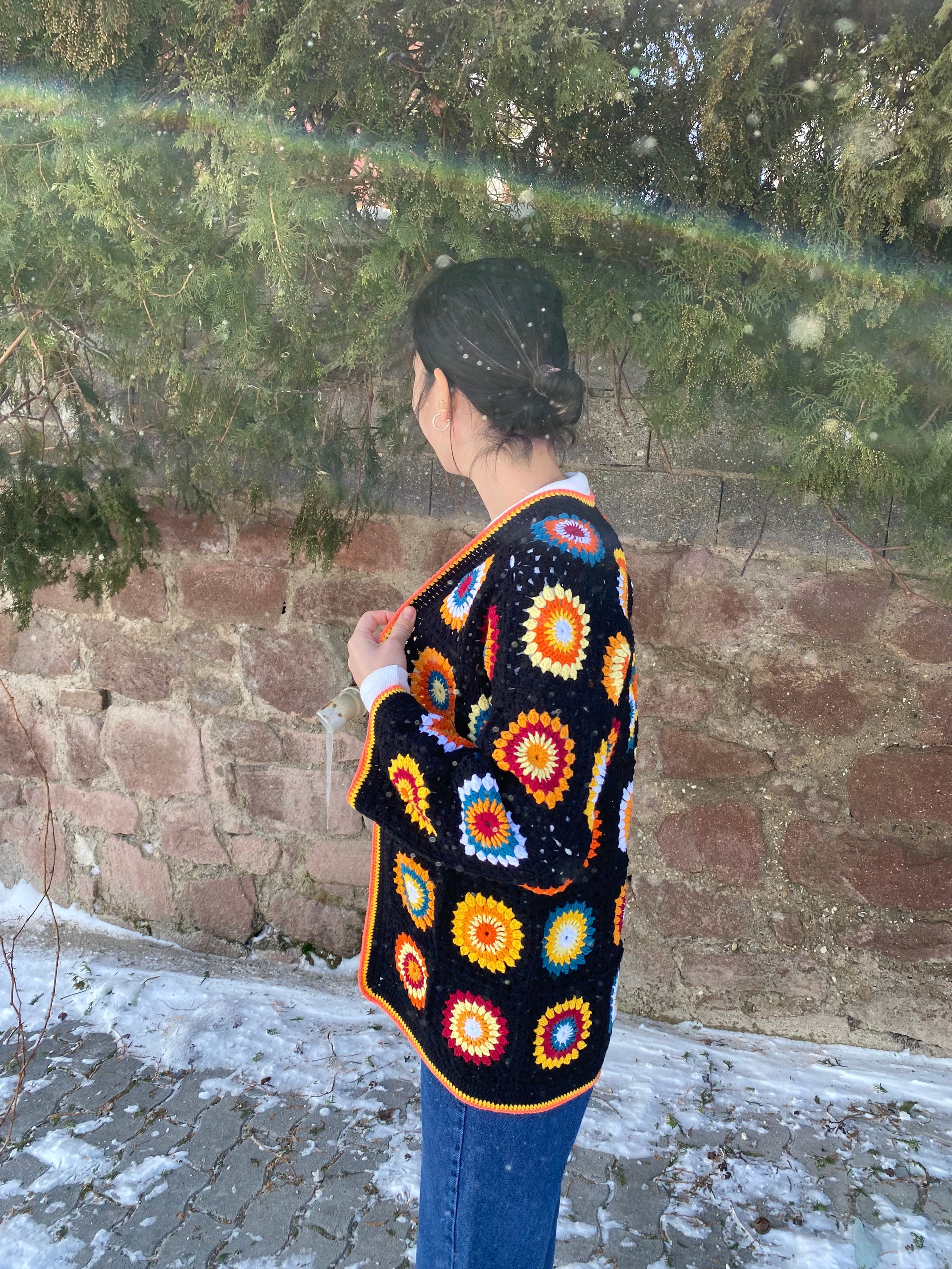 Granny Square Afghan Coat, Afghan Crochet Jacket, Boho Crochet Jacket, Granny Square Cardigan, Hi... — photo 7 of 10