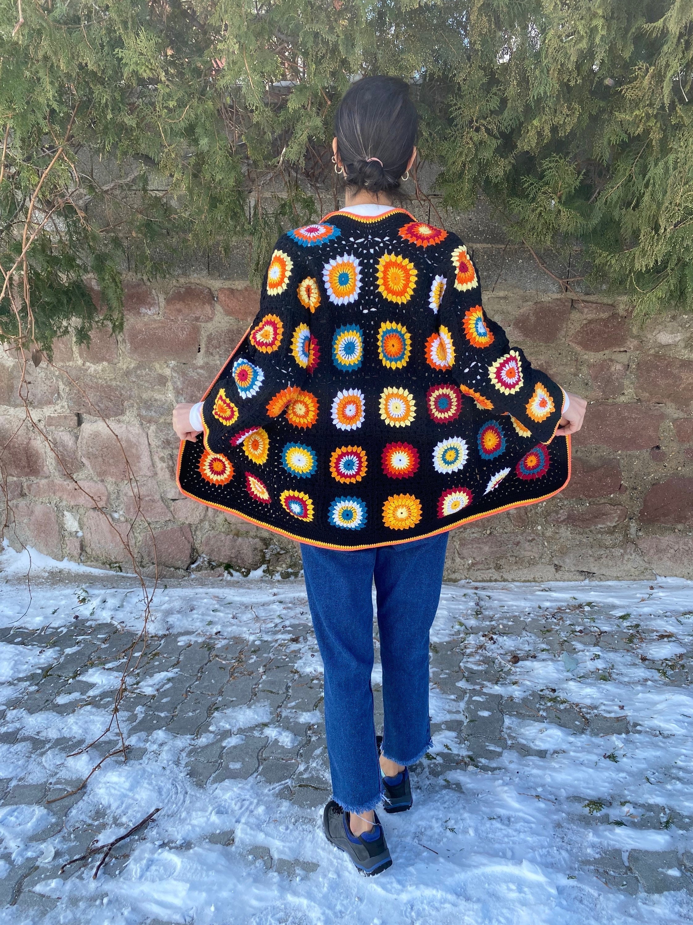 Granny Square Afghan Coat, Afghan Crochet Jacket, Boho Crochet Jacket, Granny Square Cardigan, Hi... — photo 6 of 10