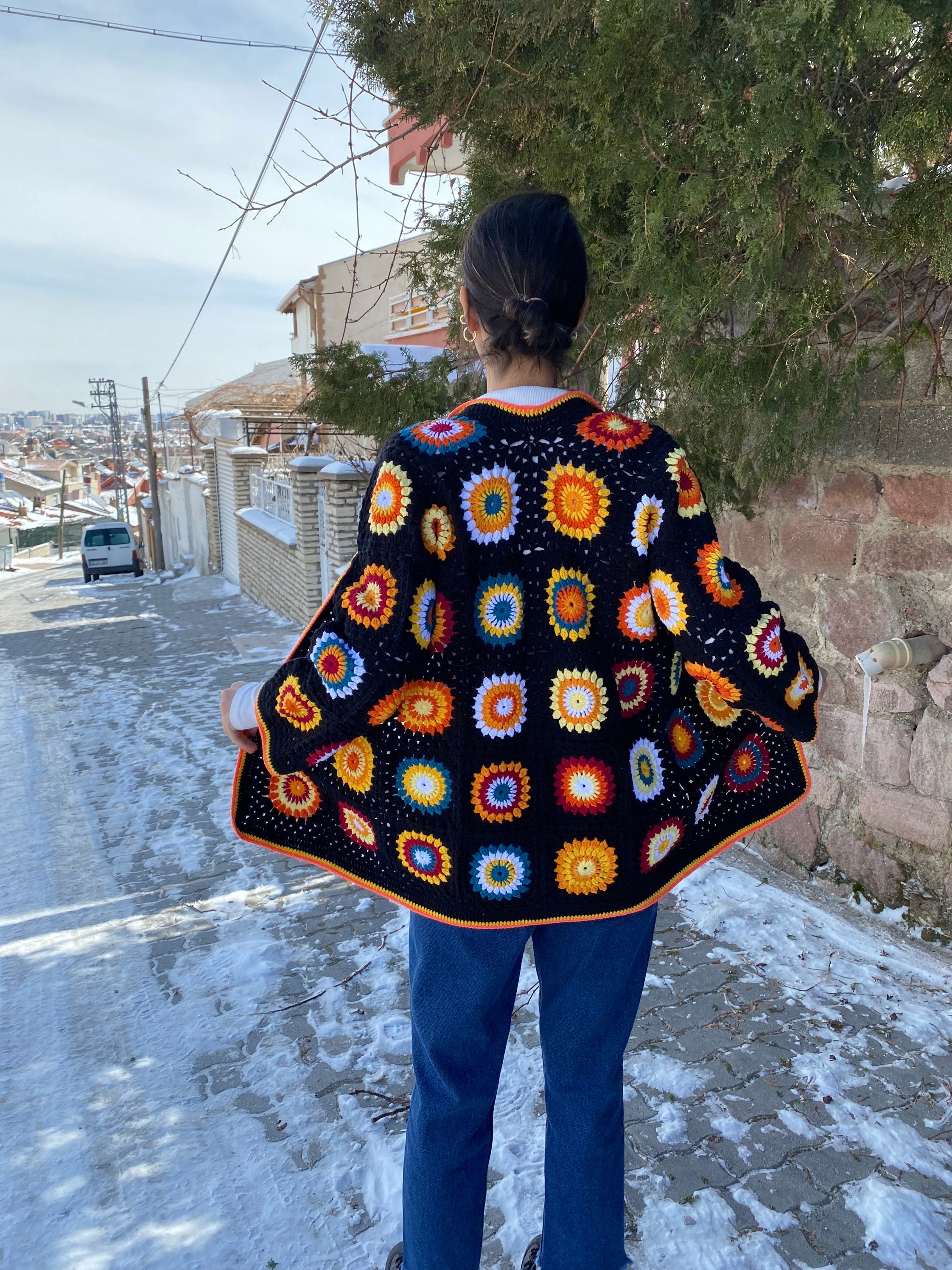 Granny Square Afghan Coat, Afghan Crochet Jacket, Boho Crochet Jacket, Granny Square Cardigan, Hi... — photo 4 of 10