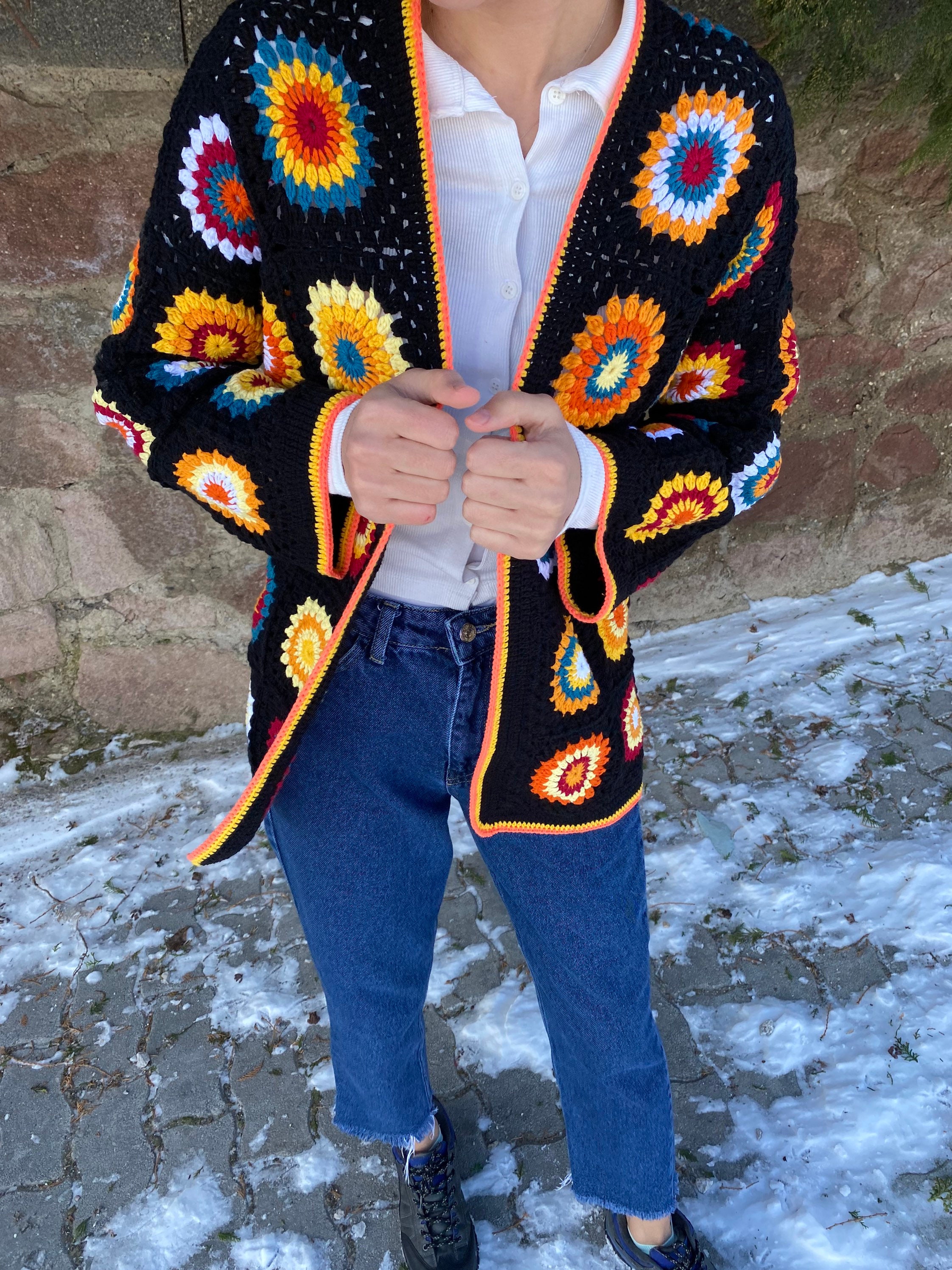 Granny Square Afghan Coat, Afghan Crochet Jacket, Boho Crochet Jacket, Granny Square Cardigan, Hi... — photo 2 of 10