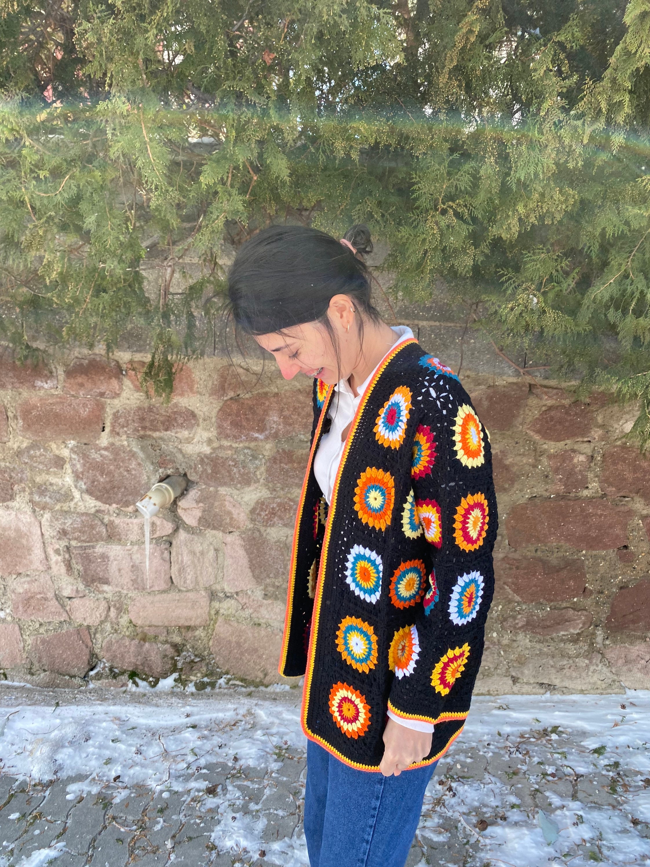 Granny Square Afghan Coat, Afghan Crochet Jacket, Boho Crochet Jacket, Granny Square Cardigan, Hi... — photo 5 of 10